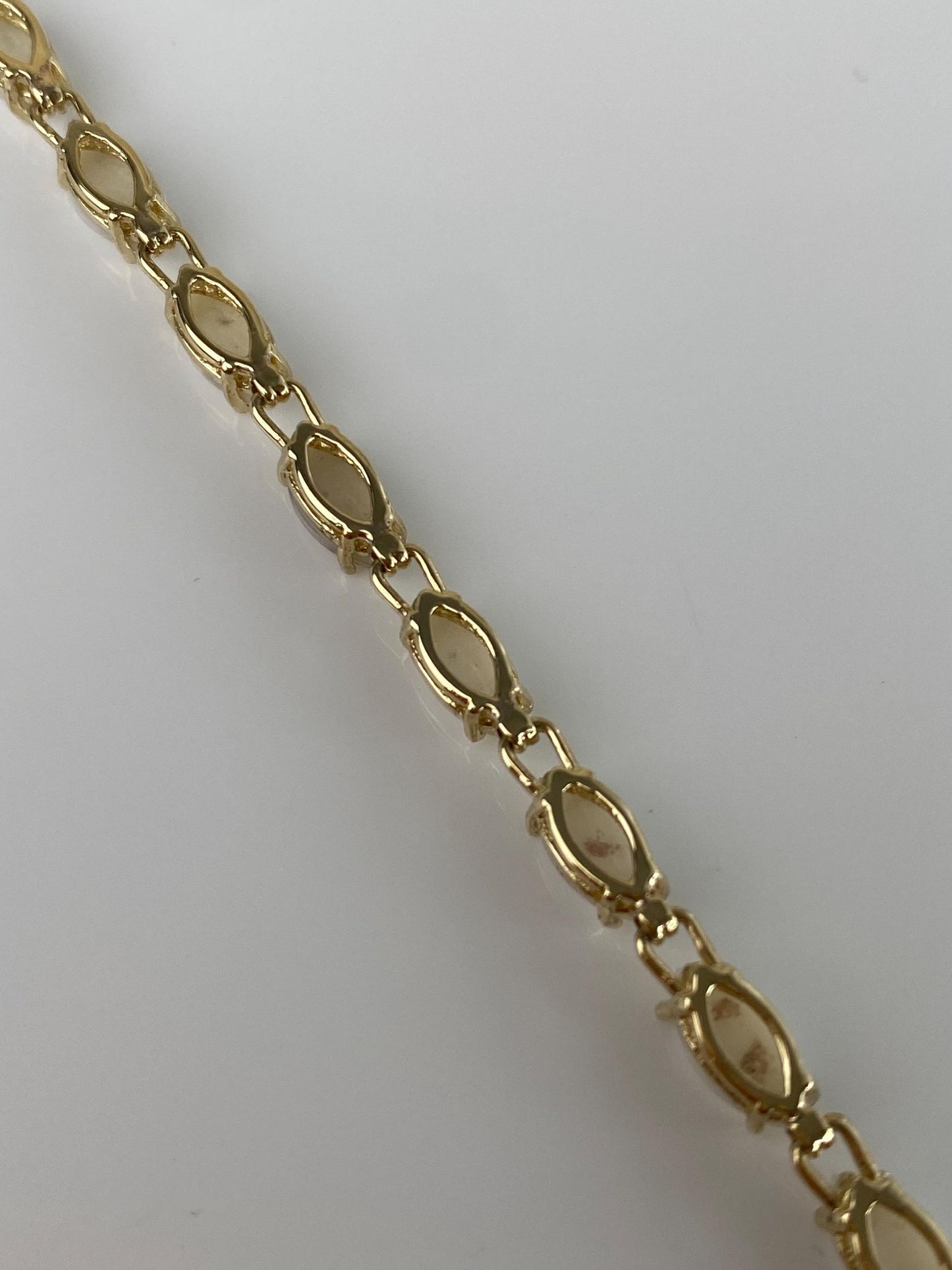 Vintage Solid 14k Yellow Gold Opal Link Bracelet - 7 inches