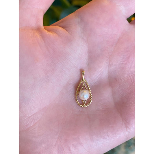 Vintage Solid 14k Yellow Gold Pearl Teardrop Charm