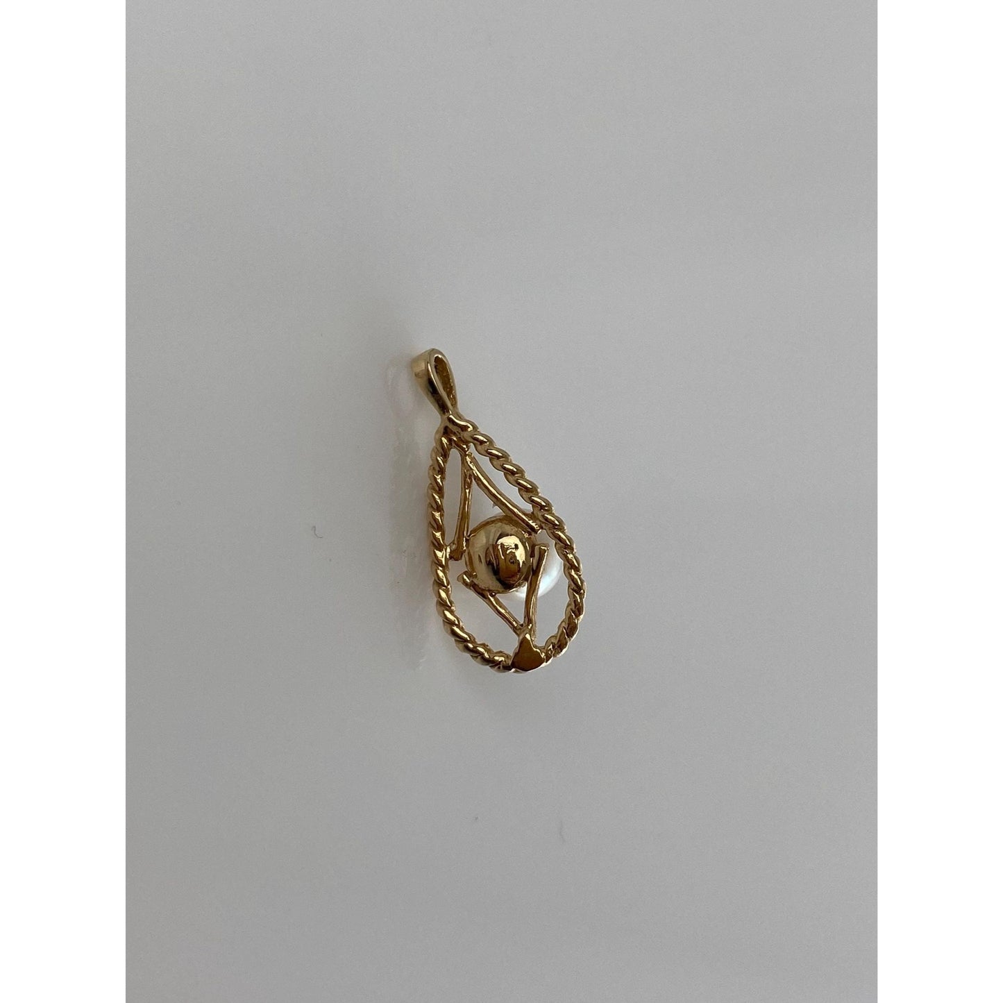 Vintage Solid 14k Yellow Gold Pearl Teardrop Charm