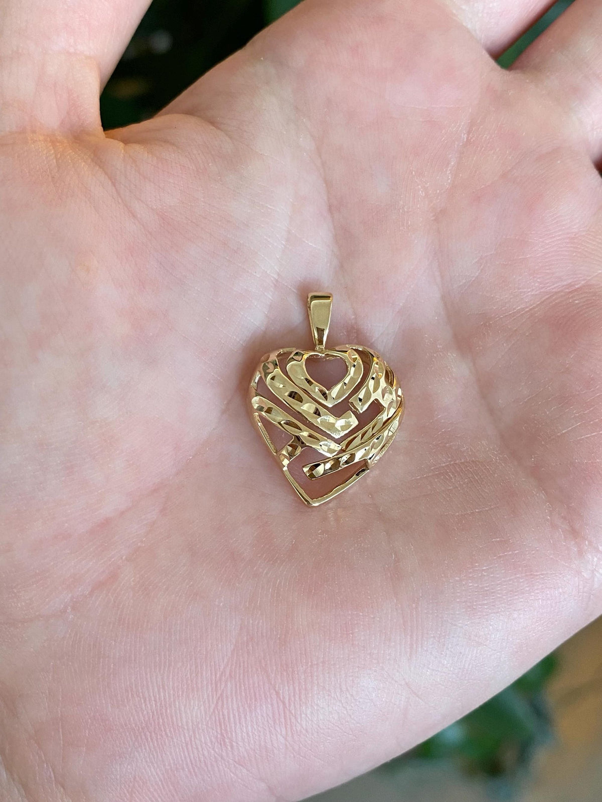 Solid 14k Yellow Gold Diamond Cut Open Work Heart Charm