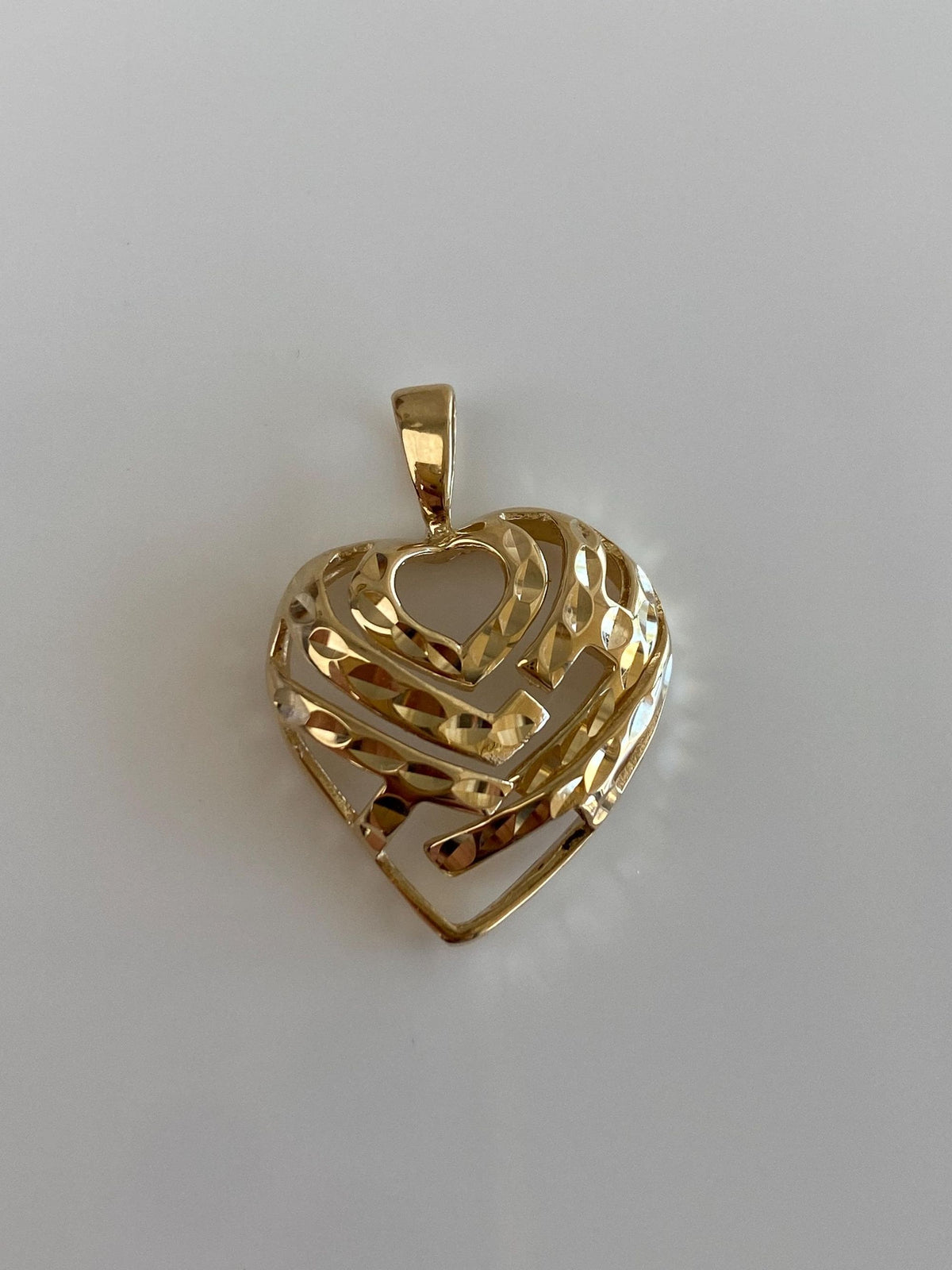 Solid 14k Yellow Gold Diamond Cut Open Work Heart Charm