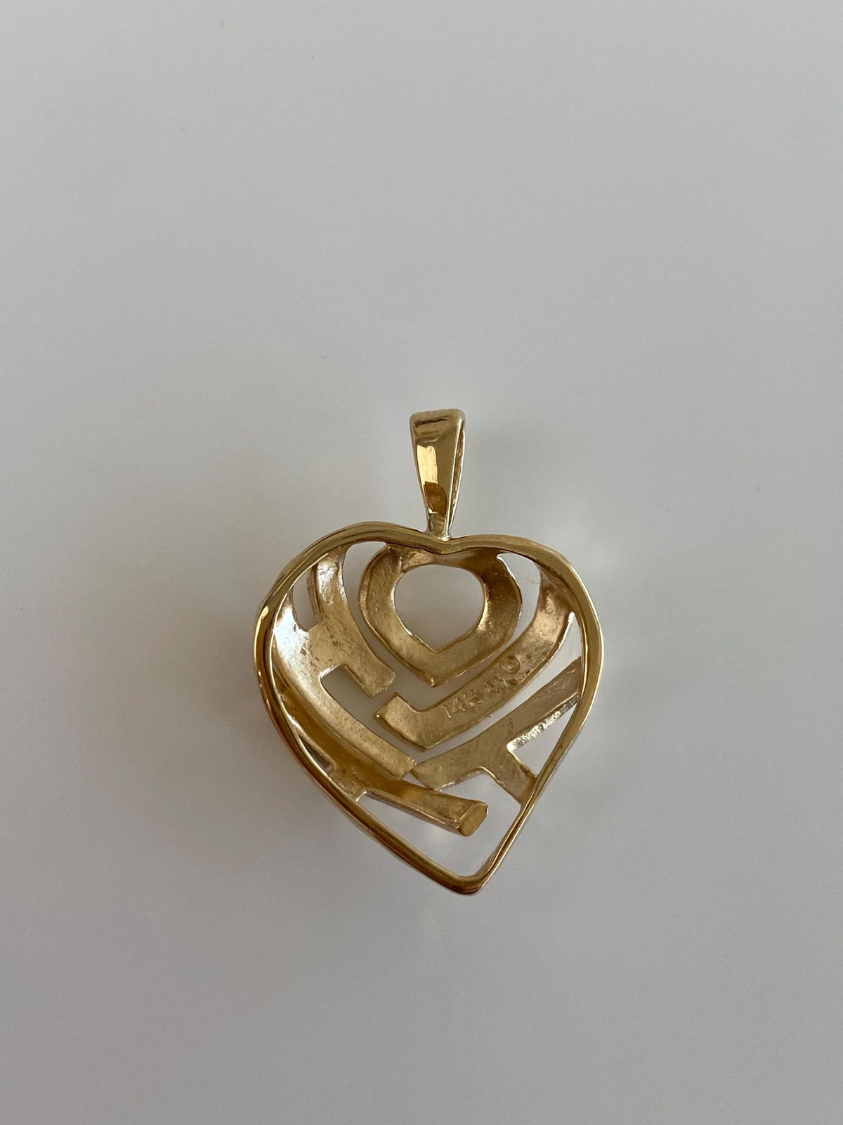 Solid 14k Yellow Gold Diamond Cut Open Work Heart Charm