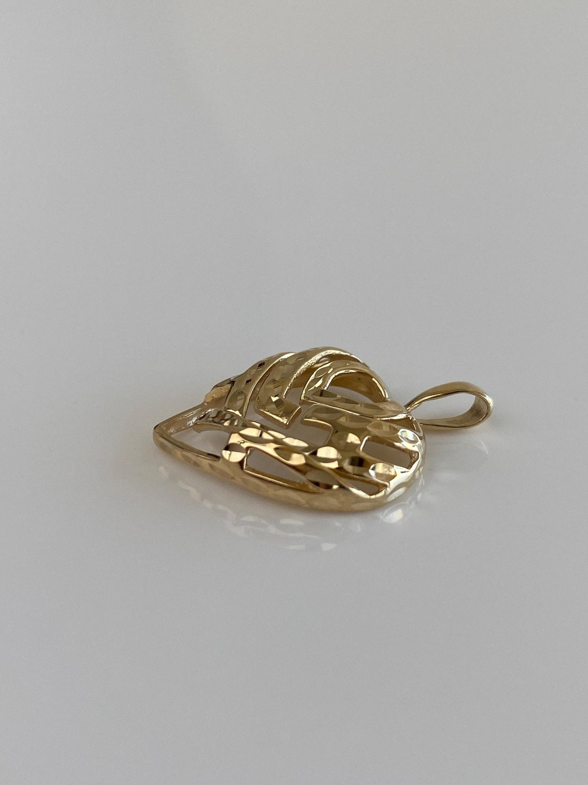 Solid 14k Yellow Gold Diamond Cut Open Work Heart Charm