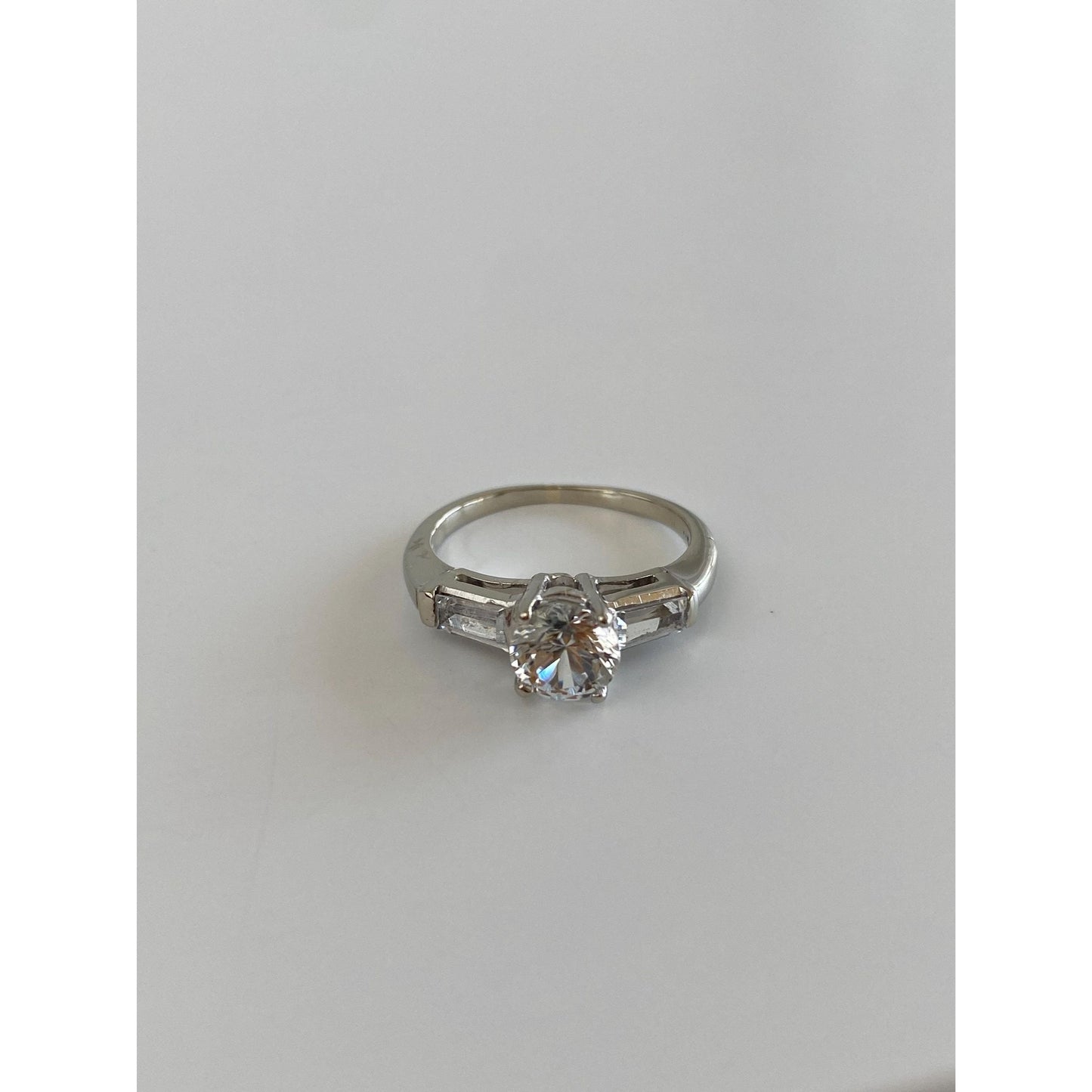 Solid 14k White Gold Clear Spinel Ring - Size 3.5