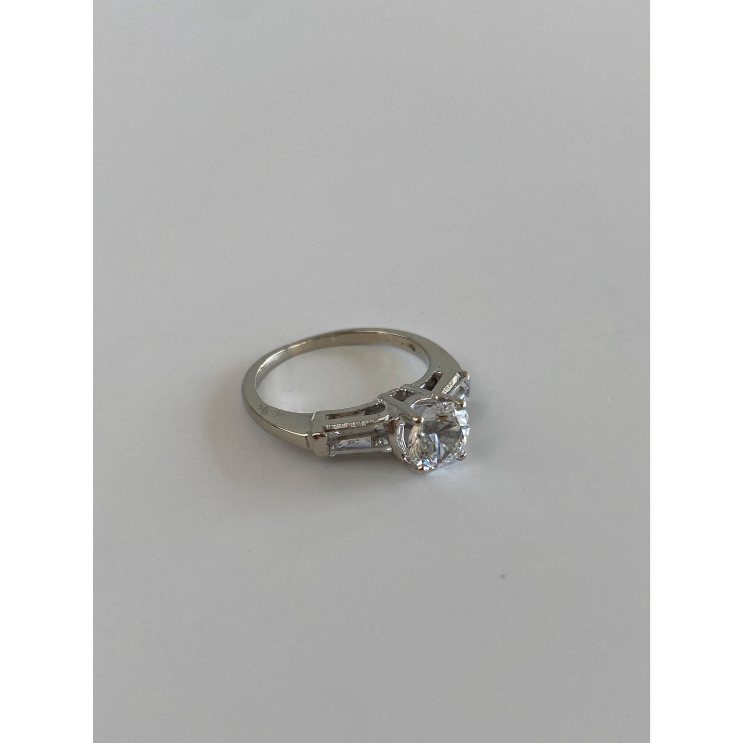 Solid 14k White Gold Clear Spinel Ring - Size 3.5