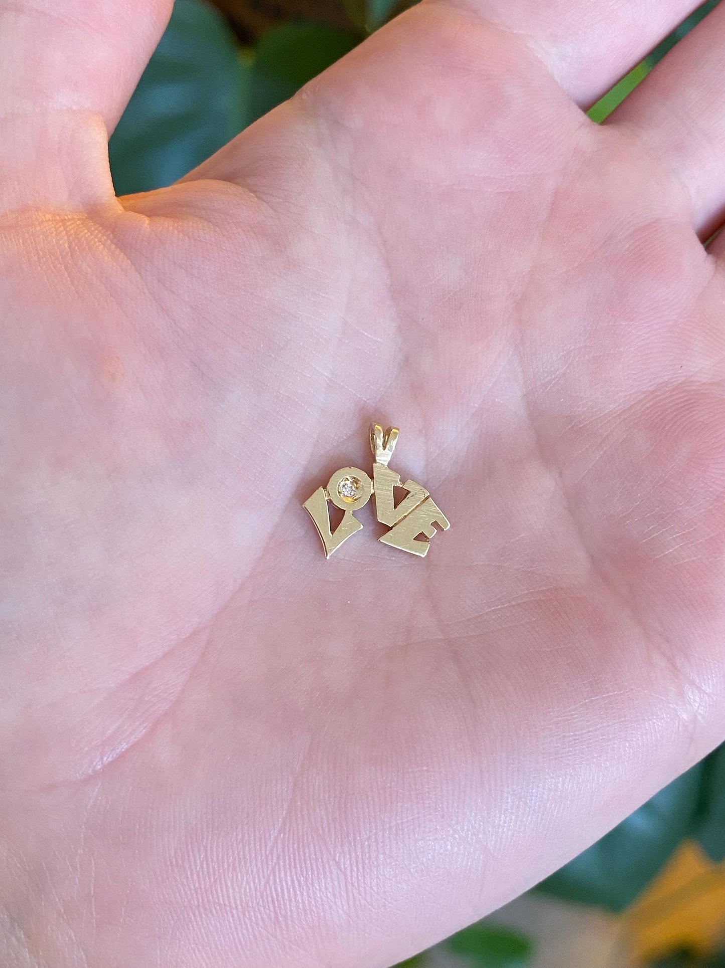 Vintage Solid 14k Yellow Gold Diamond Love Charm