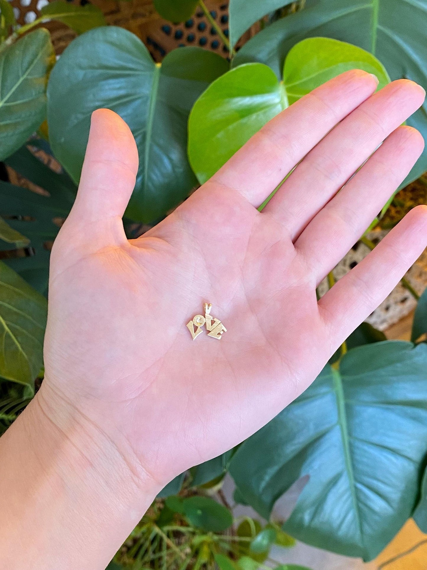 Vintage Solid 14k Yellow Gold Diamond Love Charm