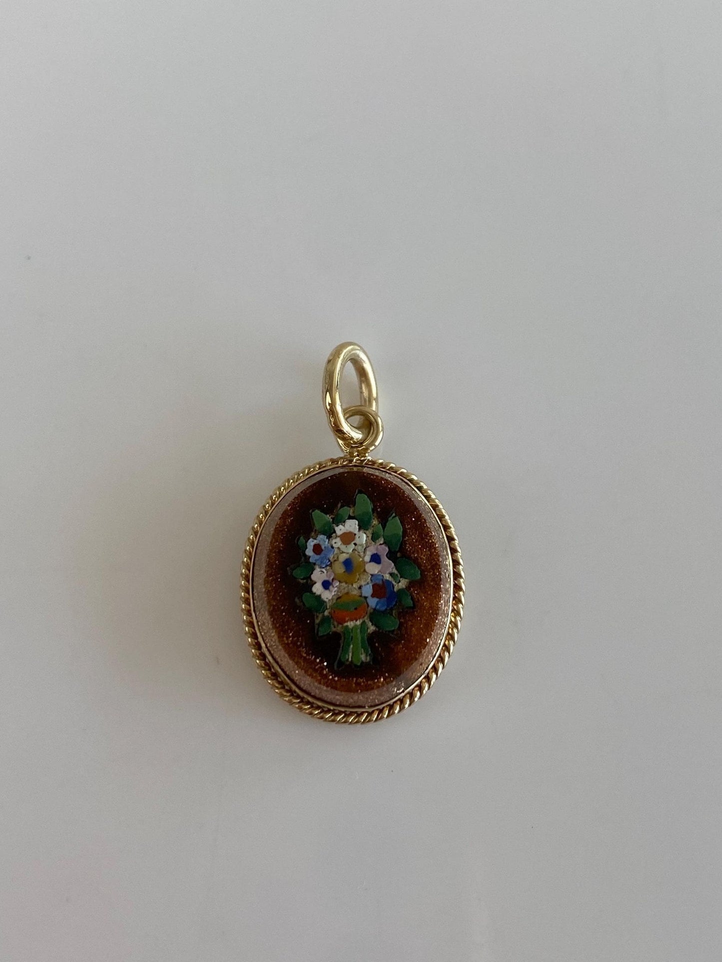 Vintage Solid 10k Yellow Gold Sunstone Mosaic Floral Bouquet Cufflink Charm