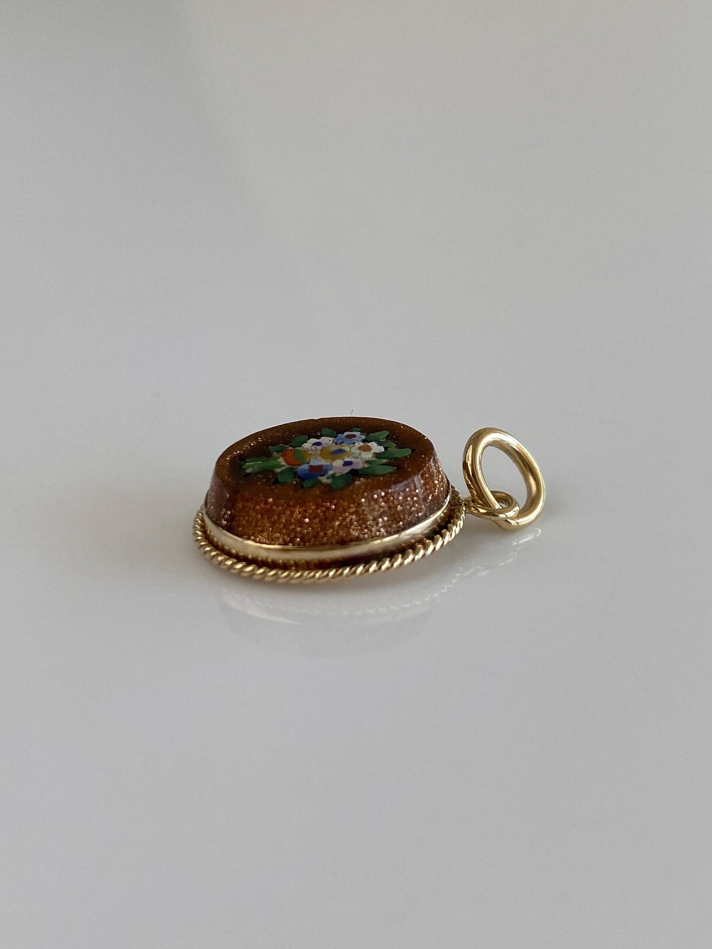 Vintage Solid 10k Yellow Gold Sunstone Mosaic Floral Bouquet Cufflink Charm