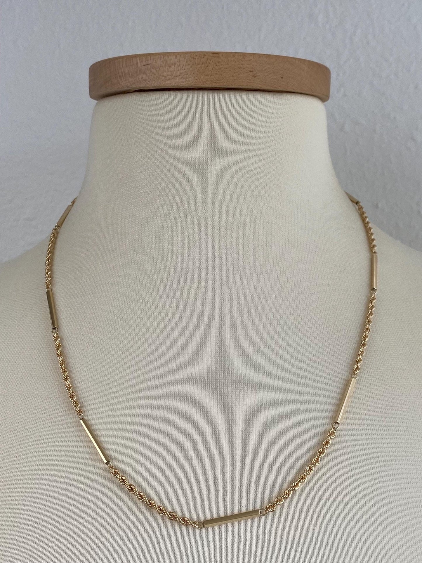 Vintage Solid 14k Yellow Gold Bar Link Rope Chain Necklace - 22.25 inches