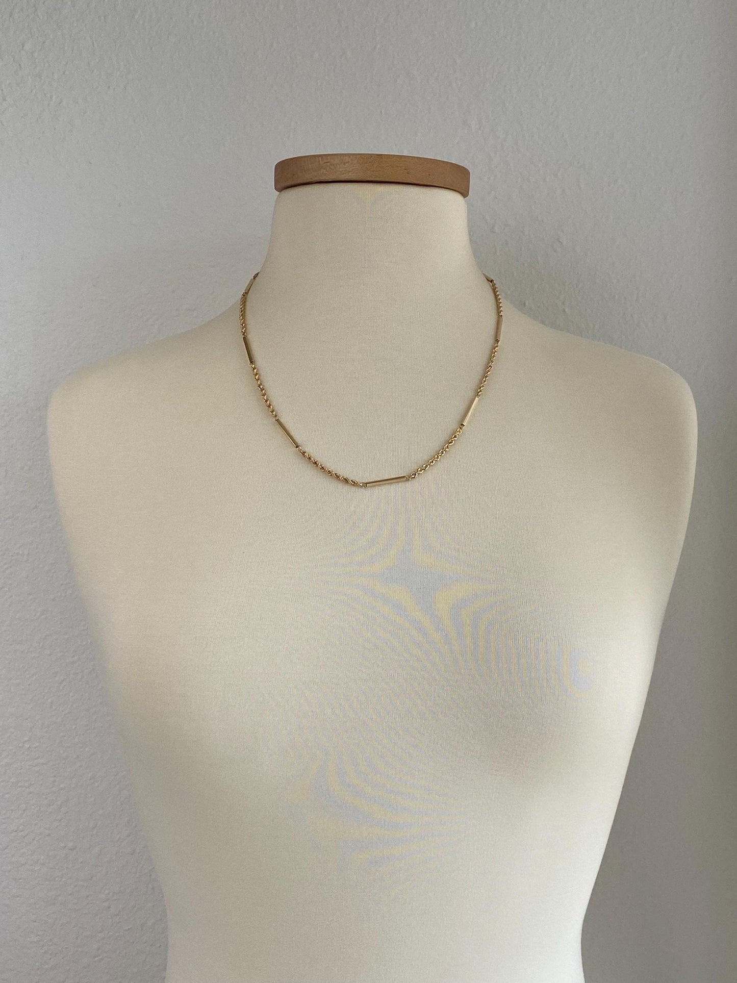 Vintage Solid 14k Yellow Gold Bar Link Rope Chain Necklace - 22.25 inches