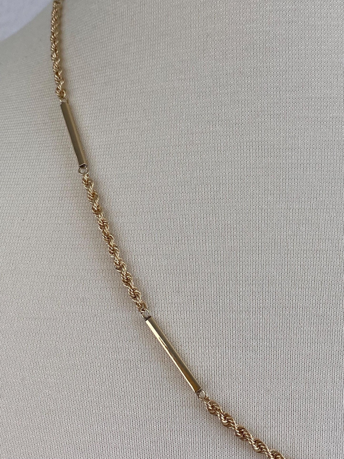 Vintage Solid 14k Yellow Gold Bar Link Rope Chain Necklace - 22.25 inches