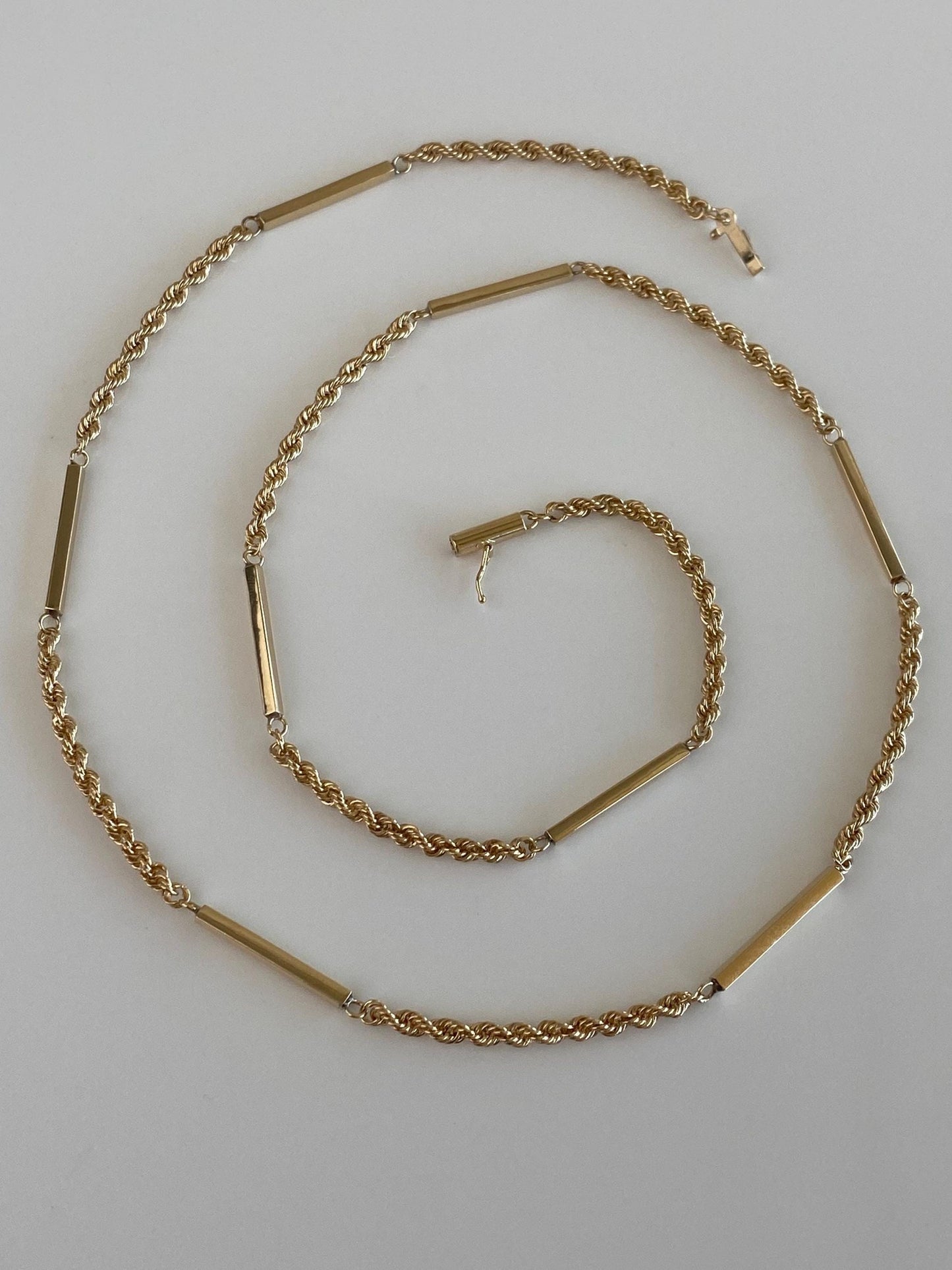 Vintage Solid 14k Yellow Gold Bar Link Rope Chain Necklace - 22.25 inches