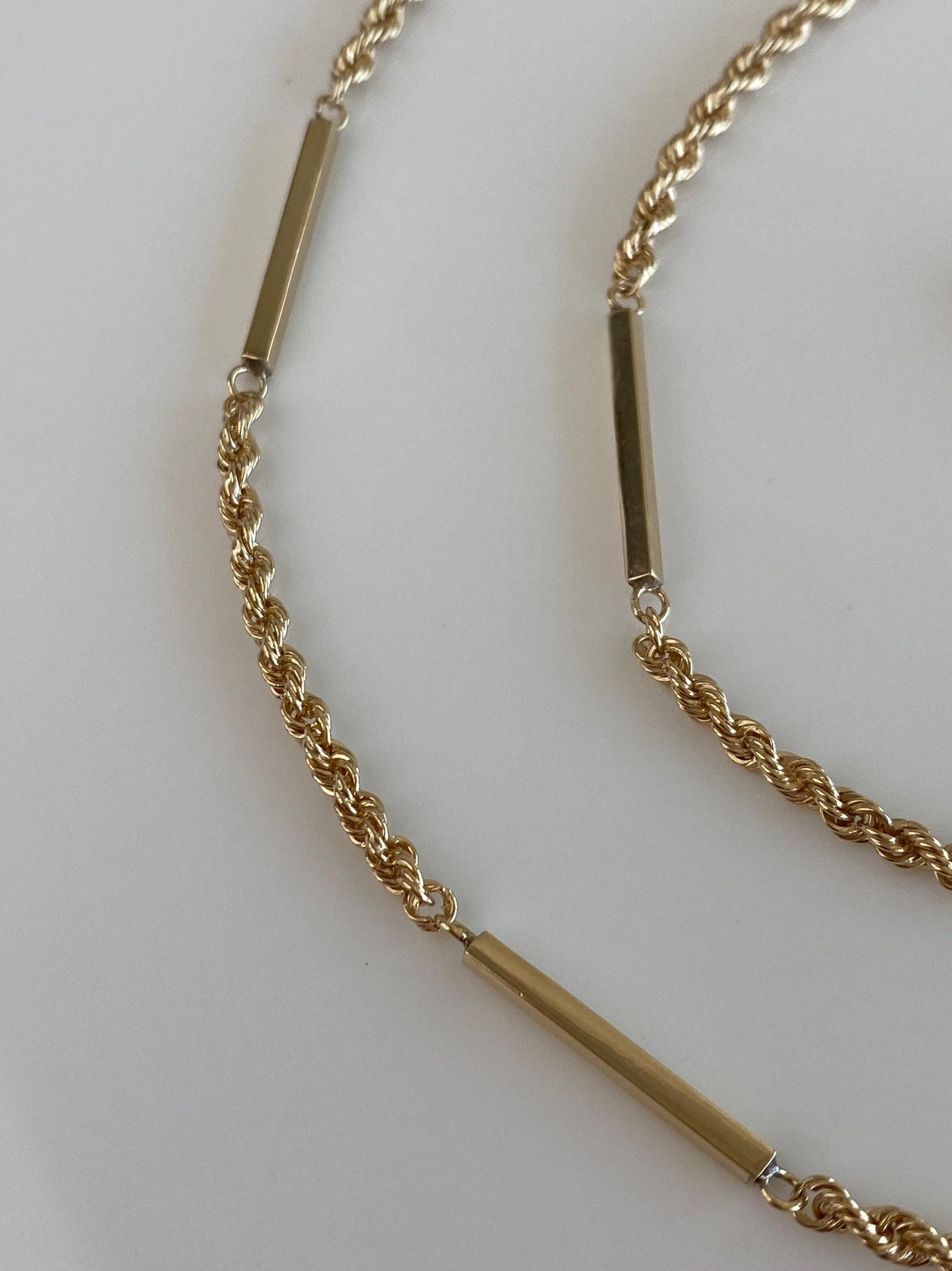 Vintage Solid 14k Yellow Gold Bar Link Rope Chain Necklace - 22.25 inches