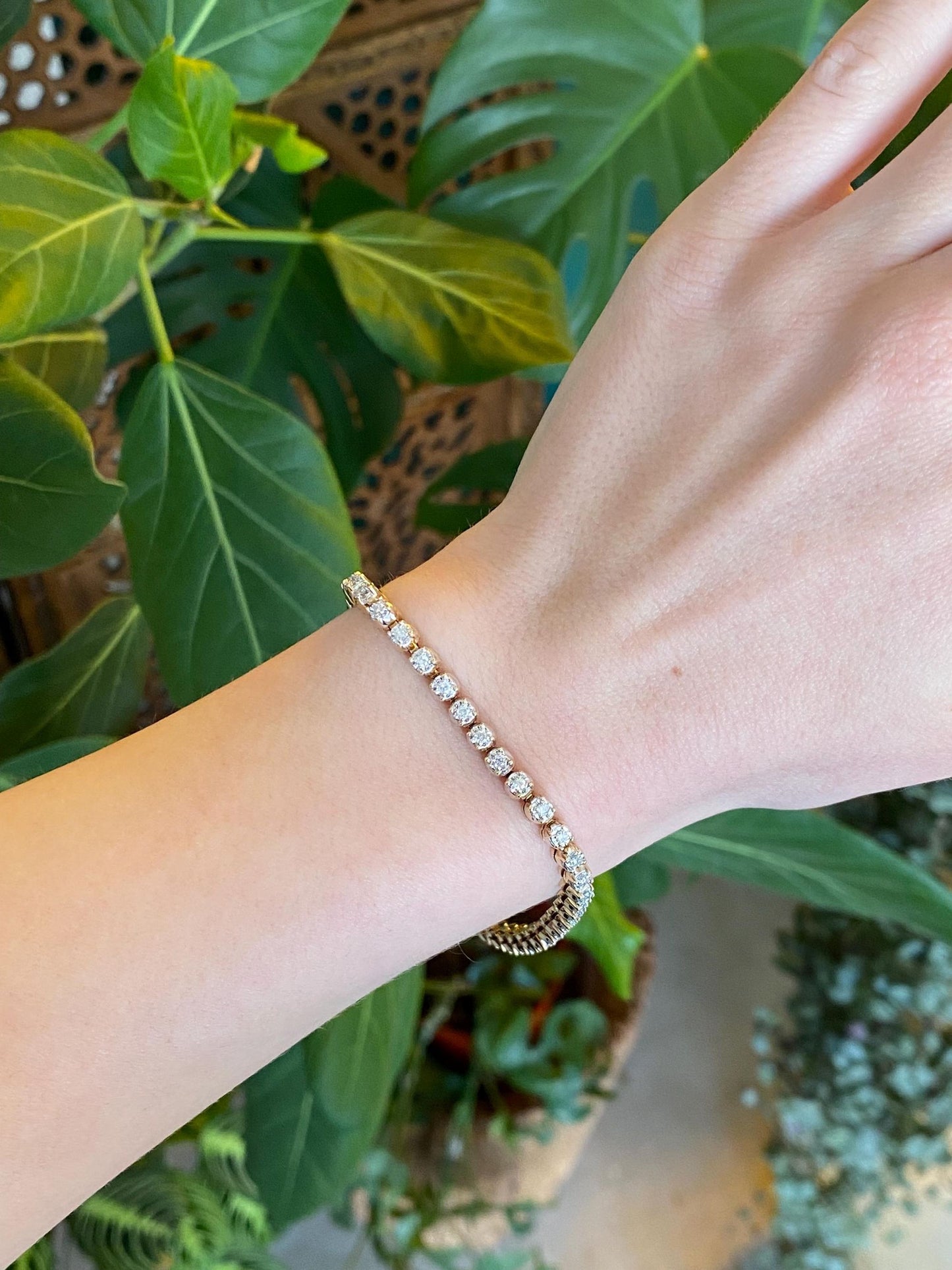 Vintage Solid 14k Yellow Gold Diamond Tennis Bracelet - 7.5 inches