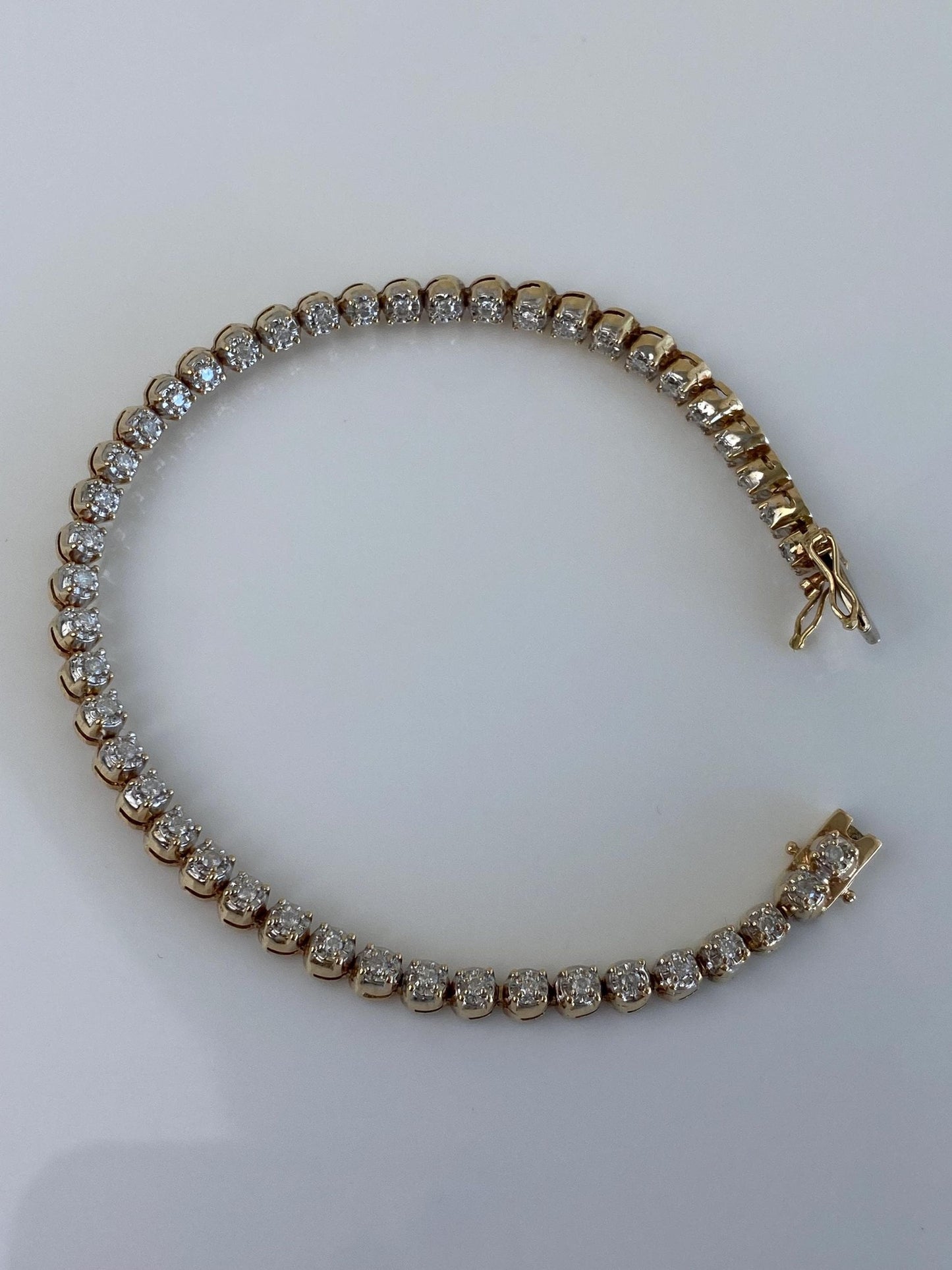 Vintage Solid 14k Yellow Gold Diamond Tennis Bracelet - 7.5 inches
