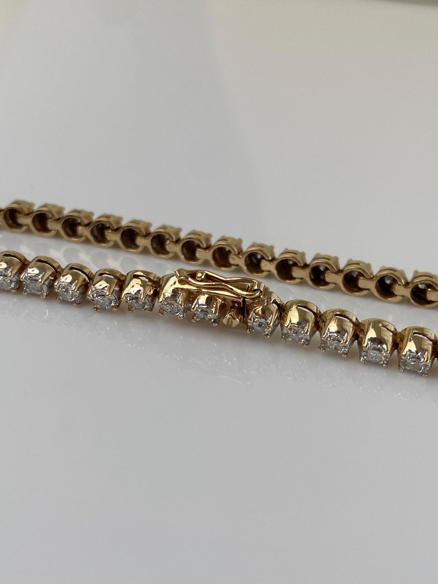 Vintage Solid 14k Yellow Gold Diamond Tennis Bracelet - 7.5 inches