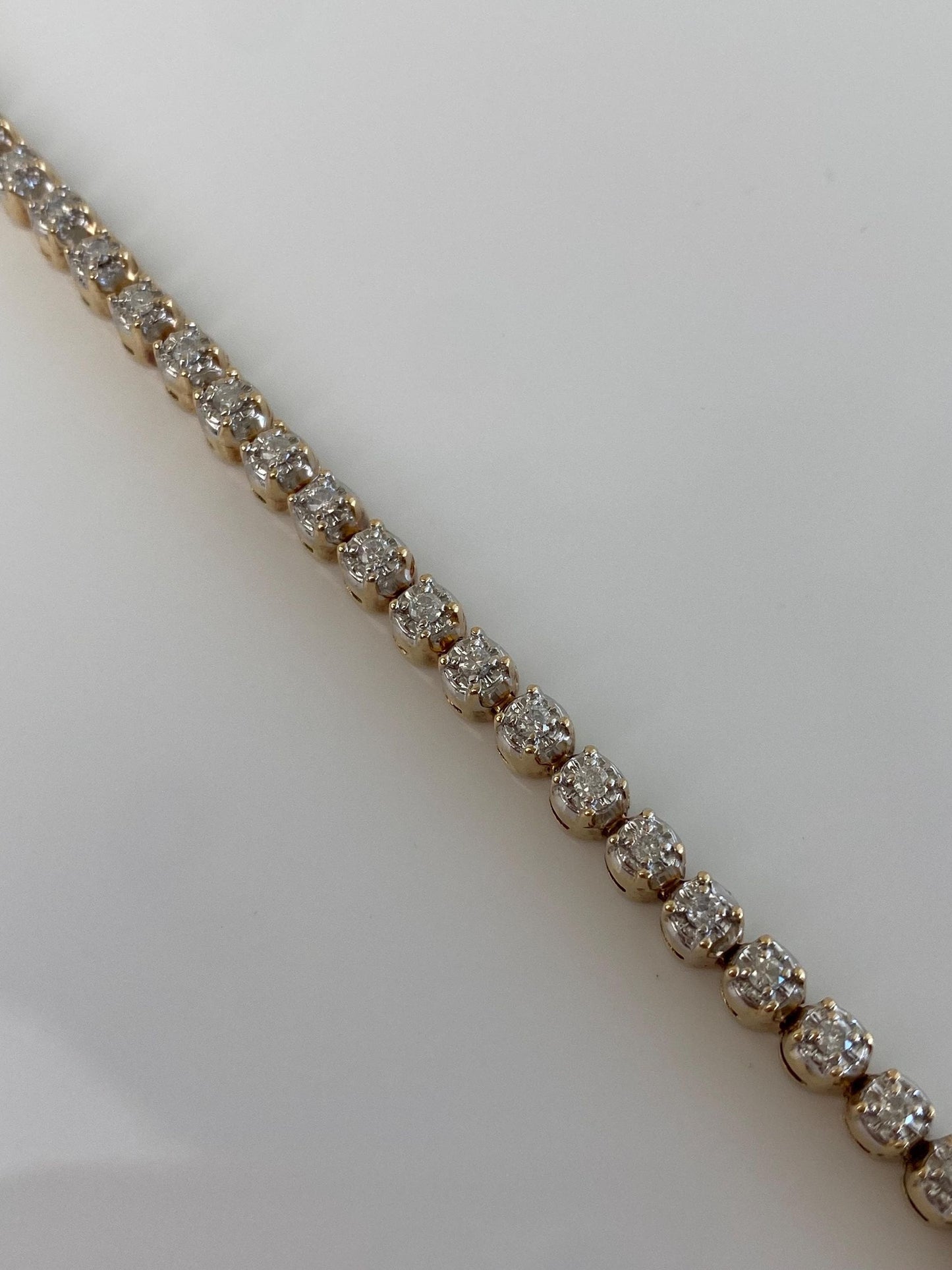 Vintage Solid 14k Yellow Gold Diamond Tennis Bracelet - 7.5 inches