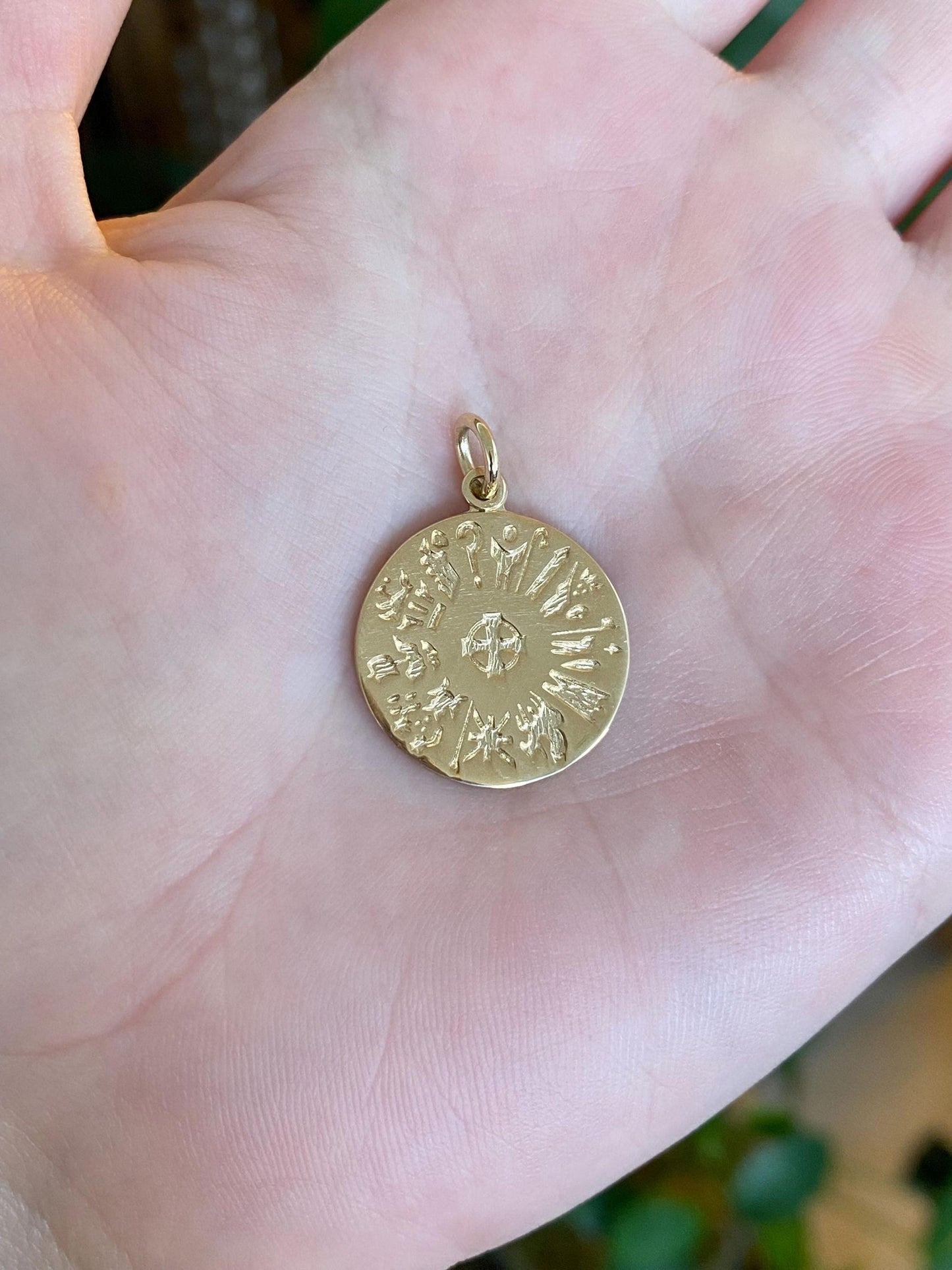 Vintage Solid 14k Yellow Gold Symbols Charm
