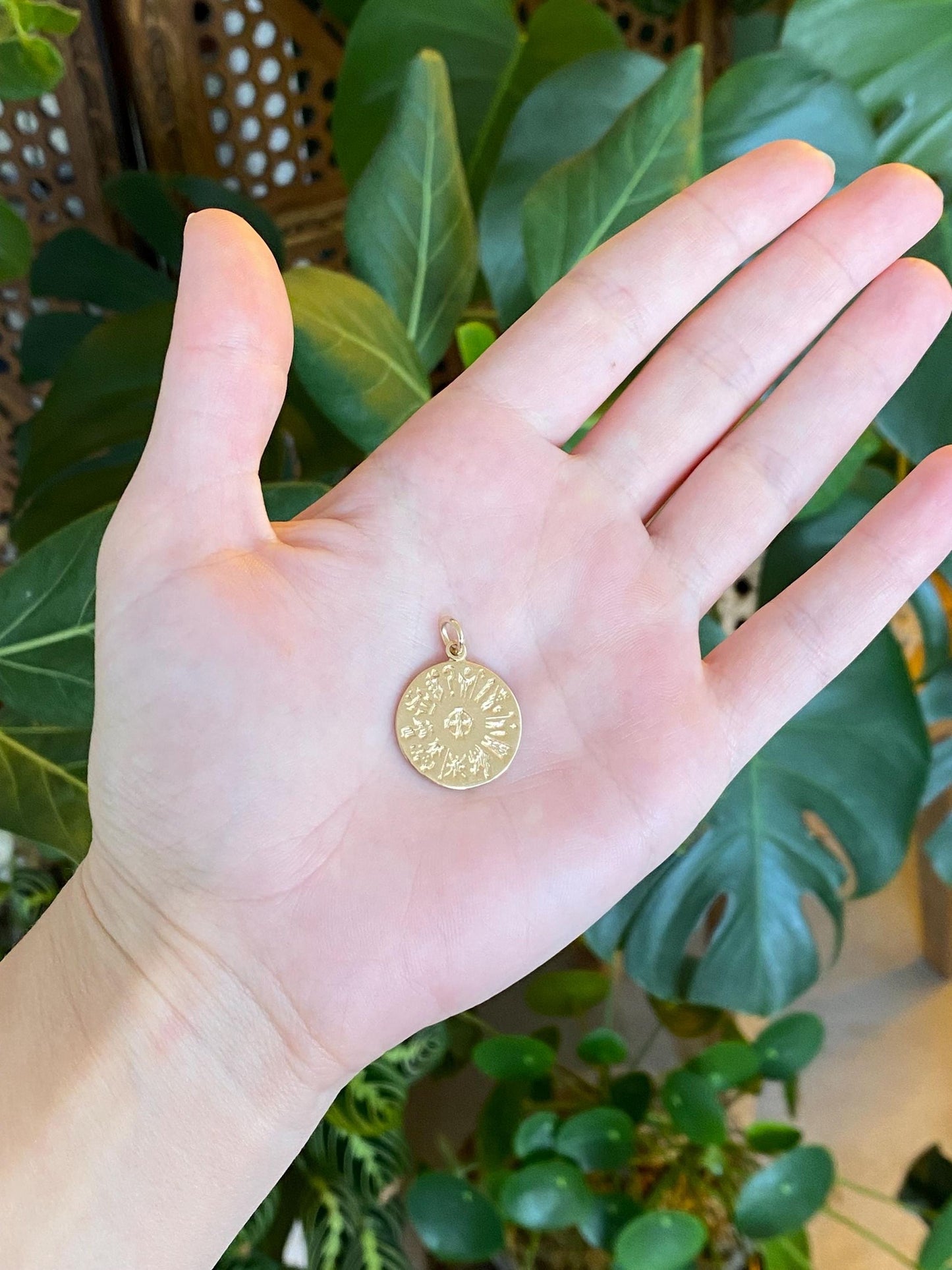 Vintage Solid 14k Yellow Gold Symbols Charm