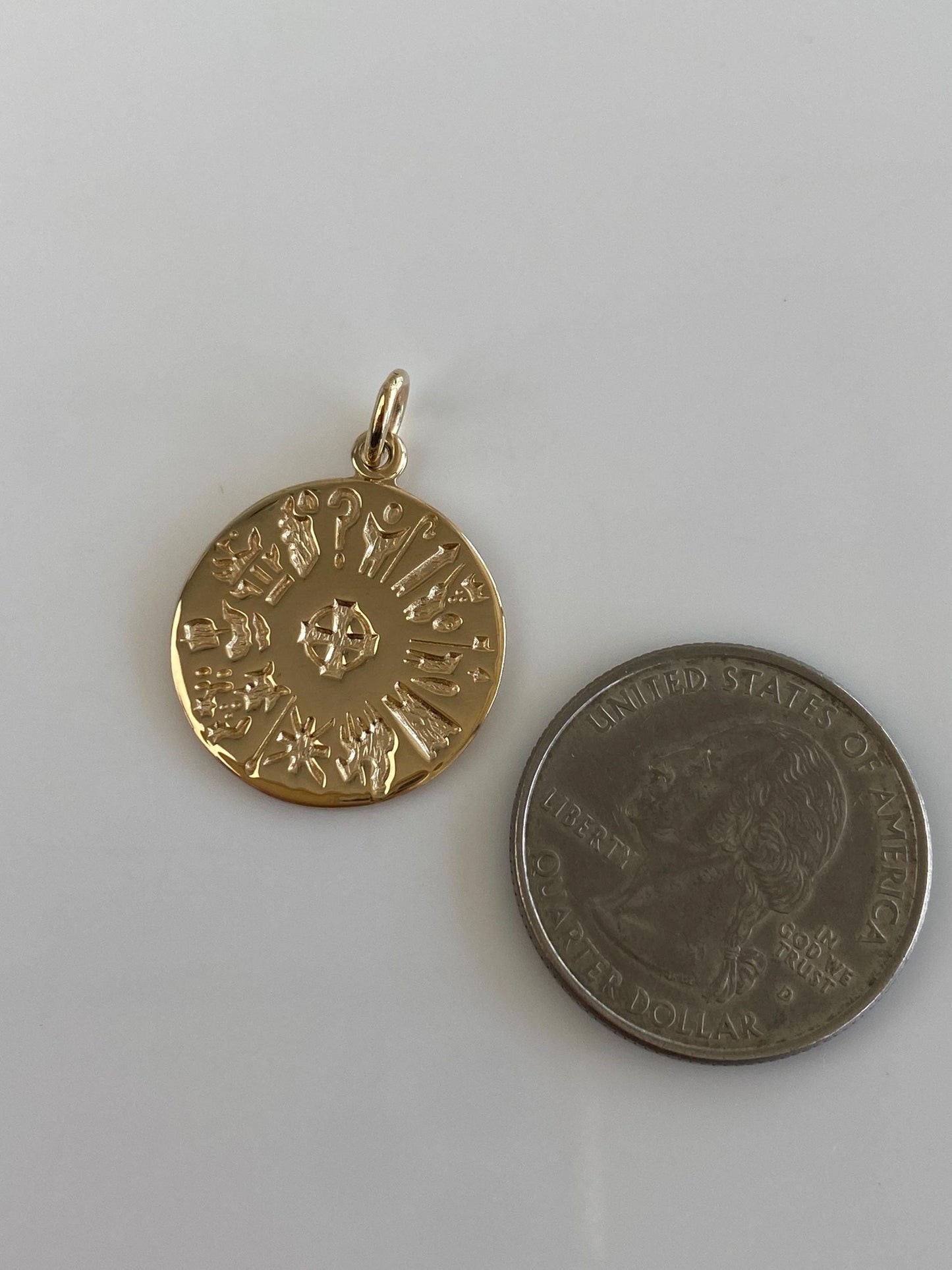 Vintage Solid 14k Yellow Gold Symbols Charm