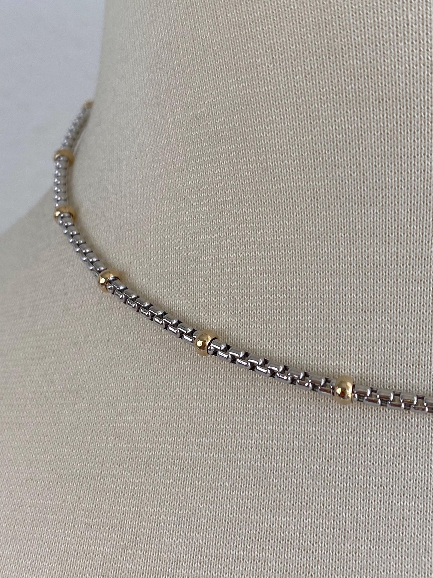Vintage Solid 14k Yellow Gold Balls Rounded Box Chain Necklace - 15.75 inches