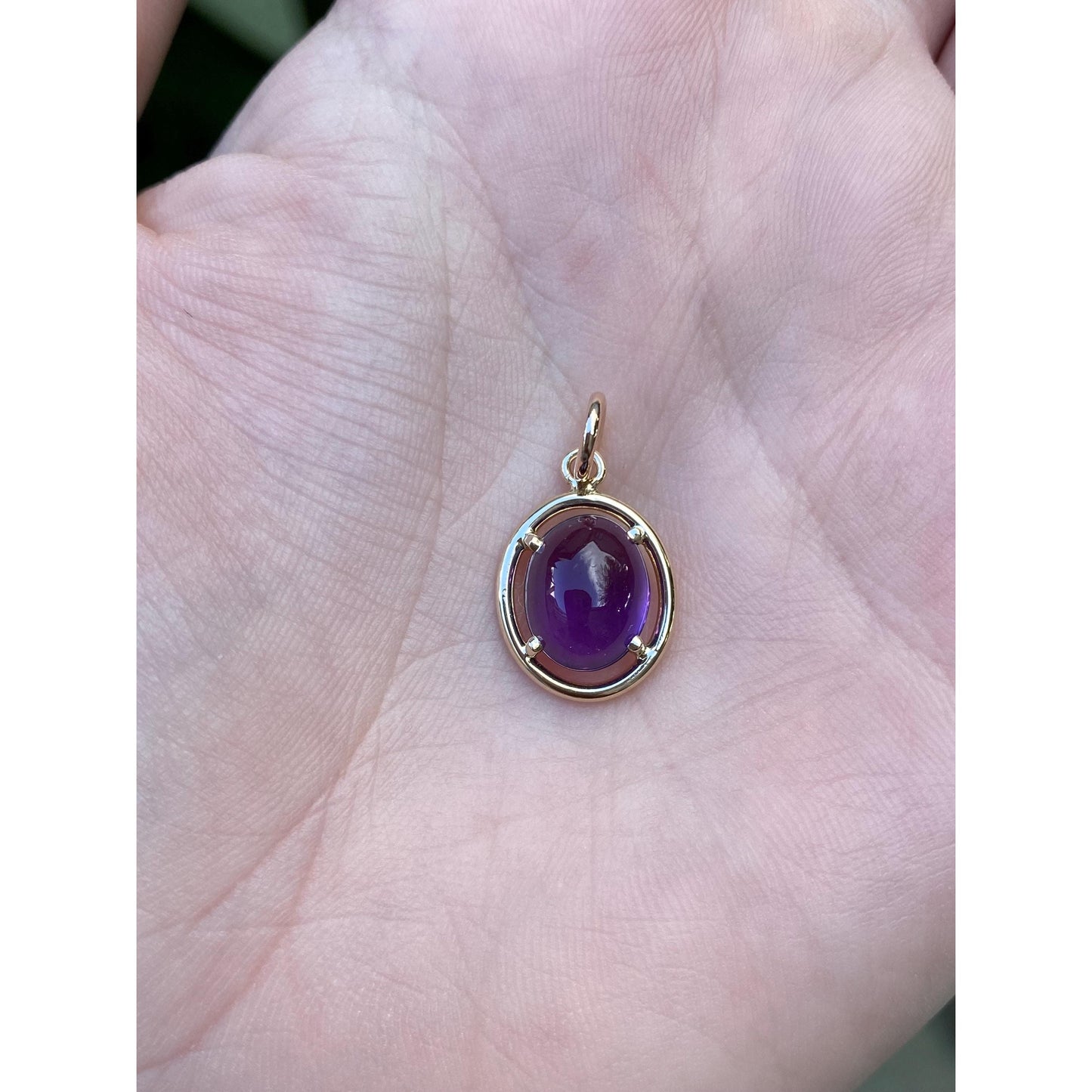 Vintage Solid 14k Yellow Gold Amethyst Cabochon Charm