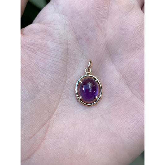 Vintage Solid 14k Yellow Gold Amethyst Cabochon Charm