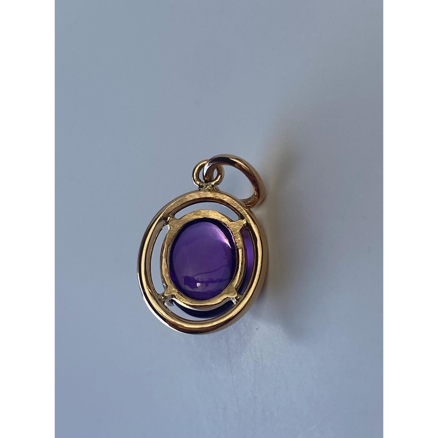 Vintage Solid 14k Yellow Gold Amethyst Cabochon Charm
