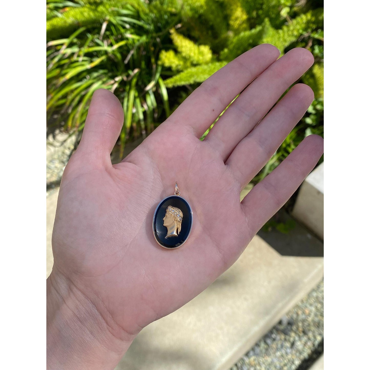 Vintage Solid 14k Yellow Gold Diamond Onyx Roman Cameo Charm