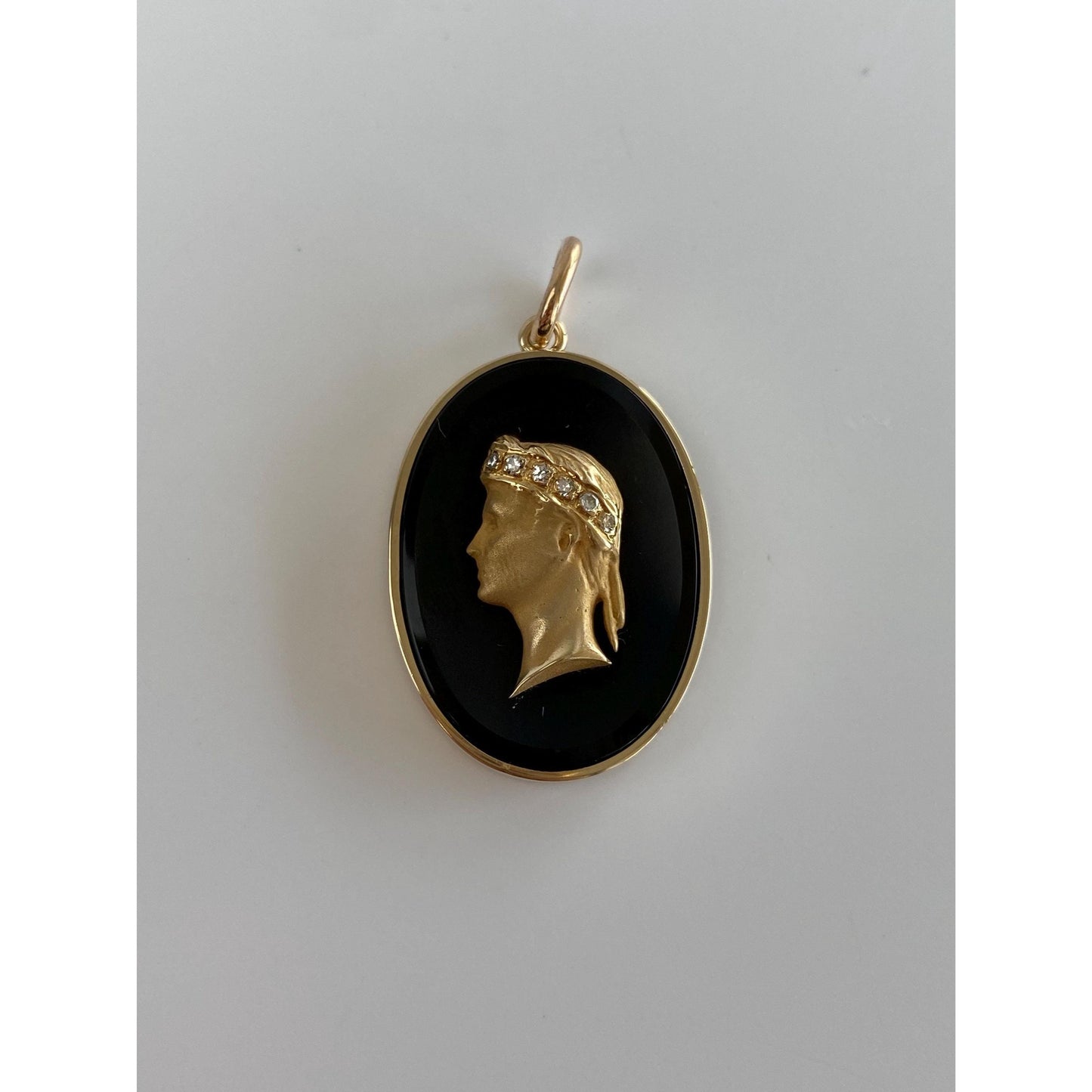 Vintage Solid 14k Yellow Gold Diamond Onyx Roman Cameo Charm