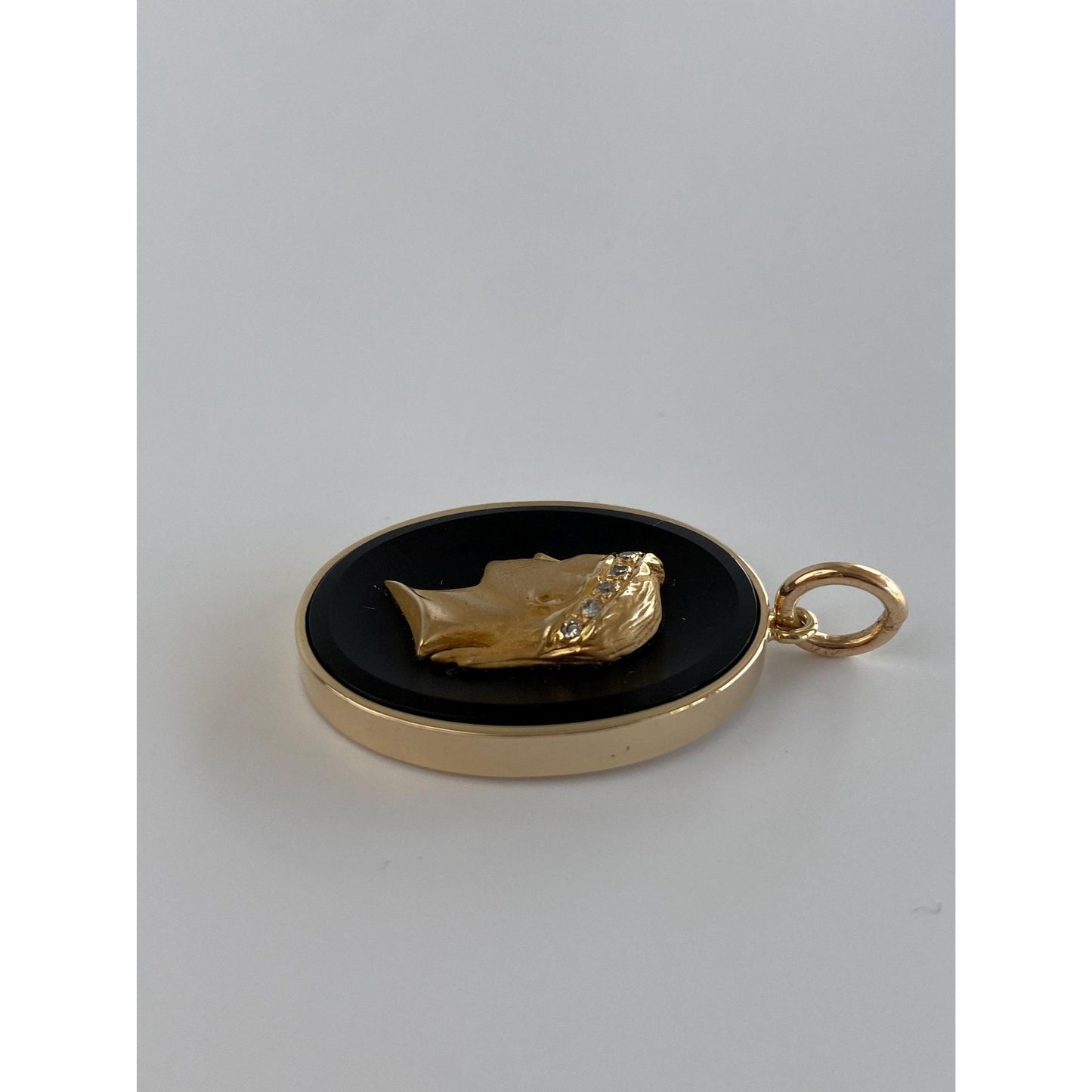 Vintage Solid 14k Yellow Gold Diamond Onyx Roman Cameo Charm