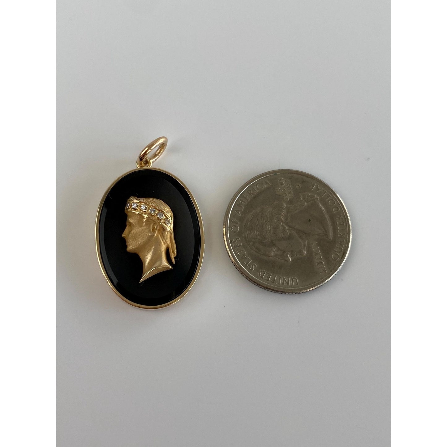 Vintage Solid 14k Yellow Gold Diamond Onyx Roman Cameo Charm