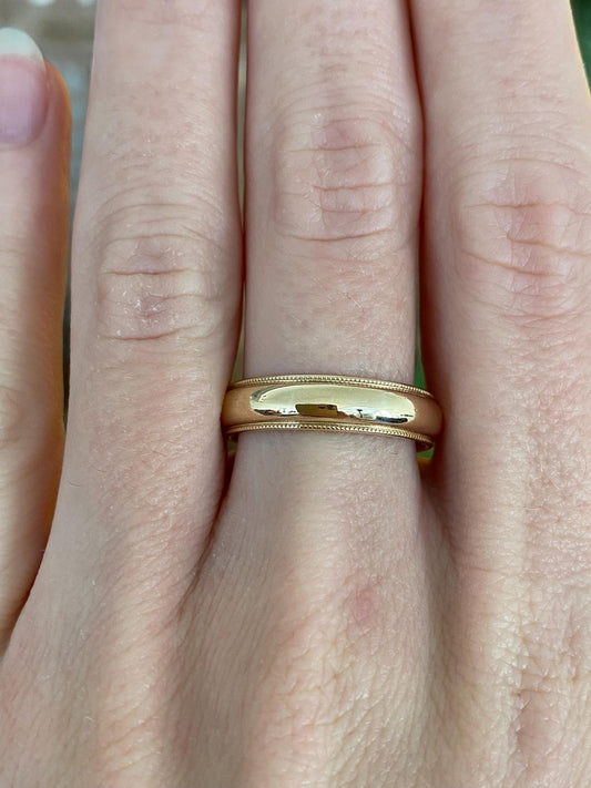 Vintage Solid 14k Yellow Gold Miligrain Ring Band - Size 8