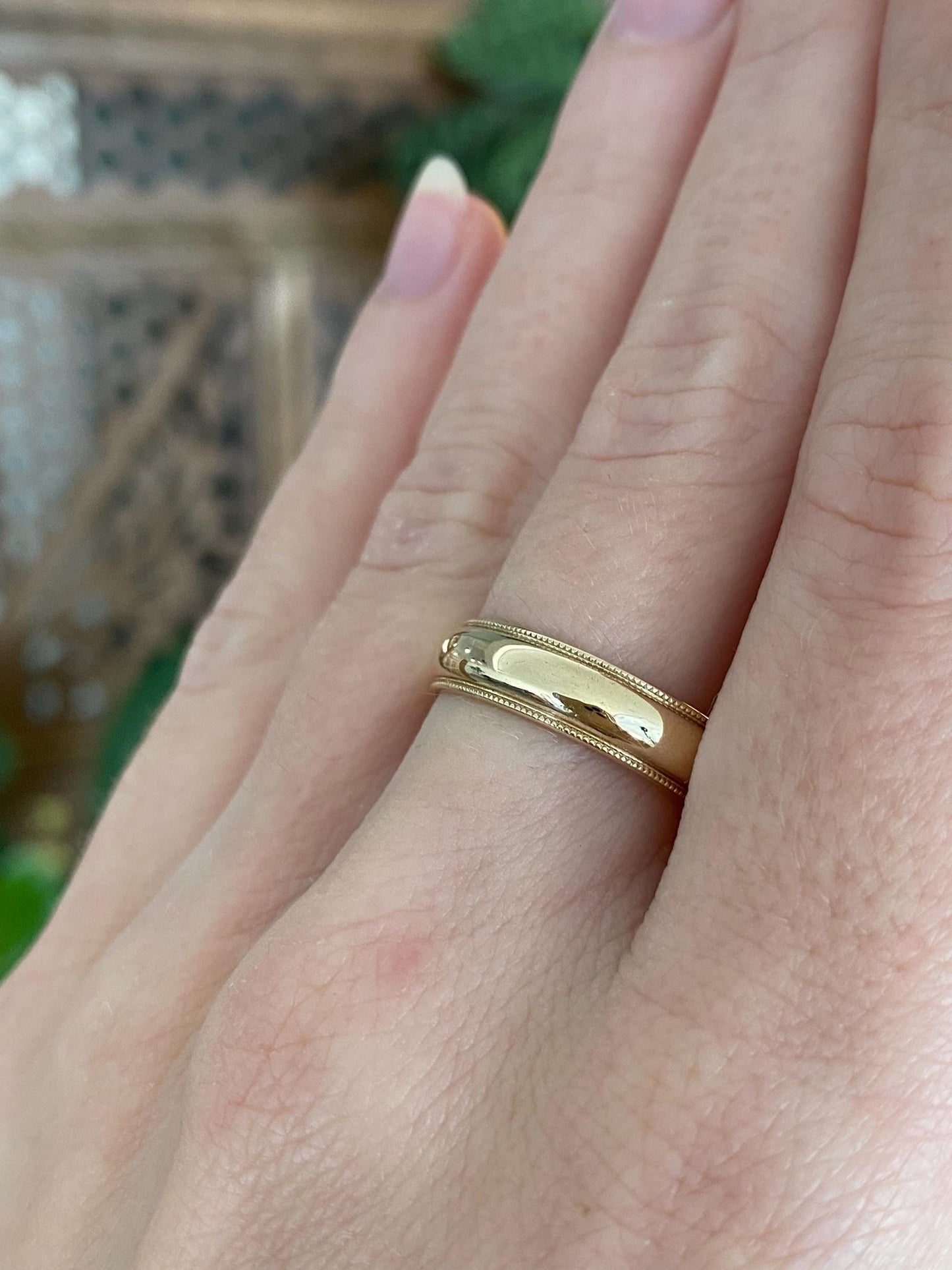 Vintage Solid 14k Yellow Gold Miligrain Ring Band - Size 8