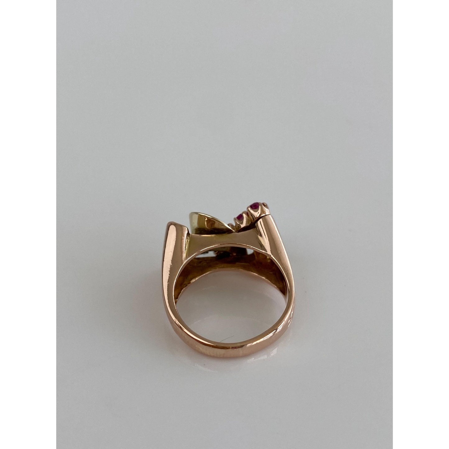 Solid 14k Tri Tone Gold Diamond Pink Spinel Ring - Size 4.75