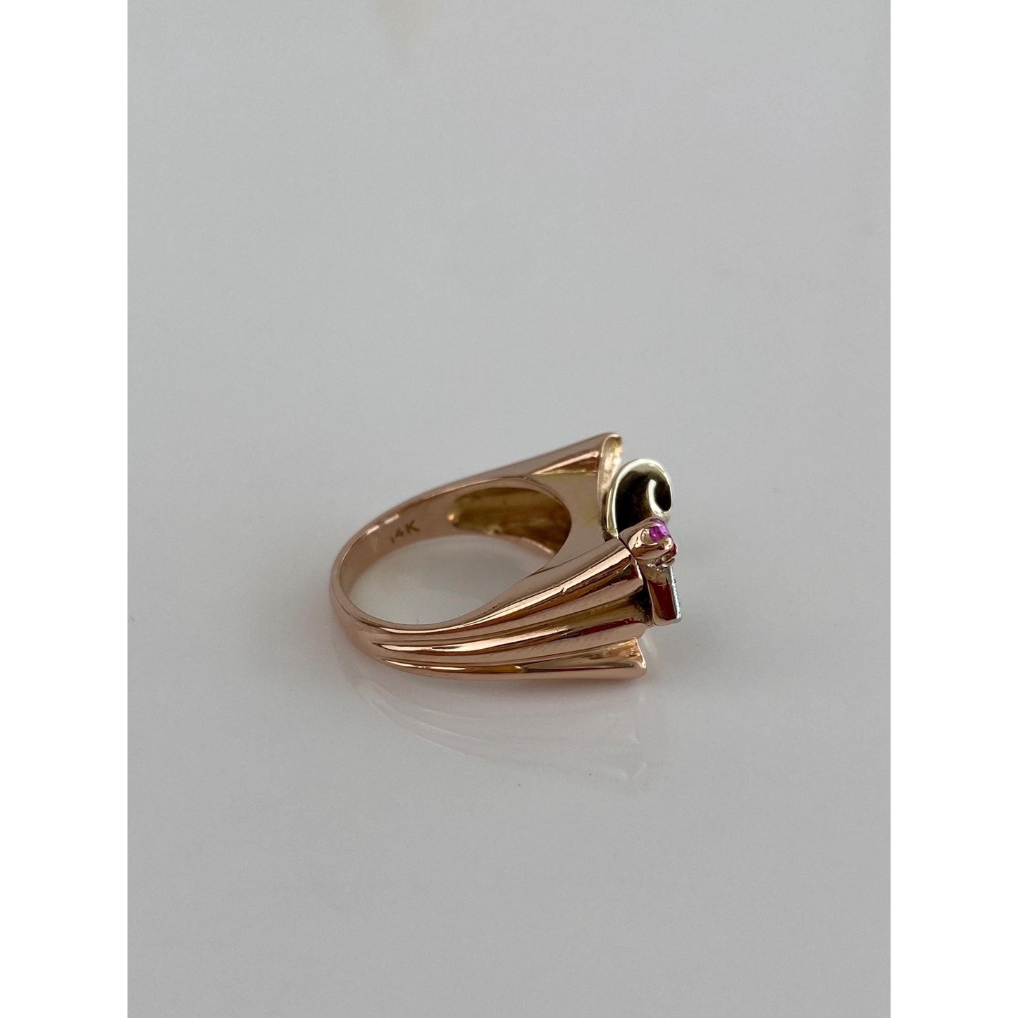 Solid 14k Tri Tone Gold Diamond Pink Spinel Ring - Size 4.75