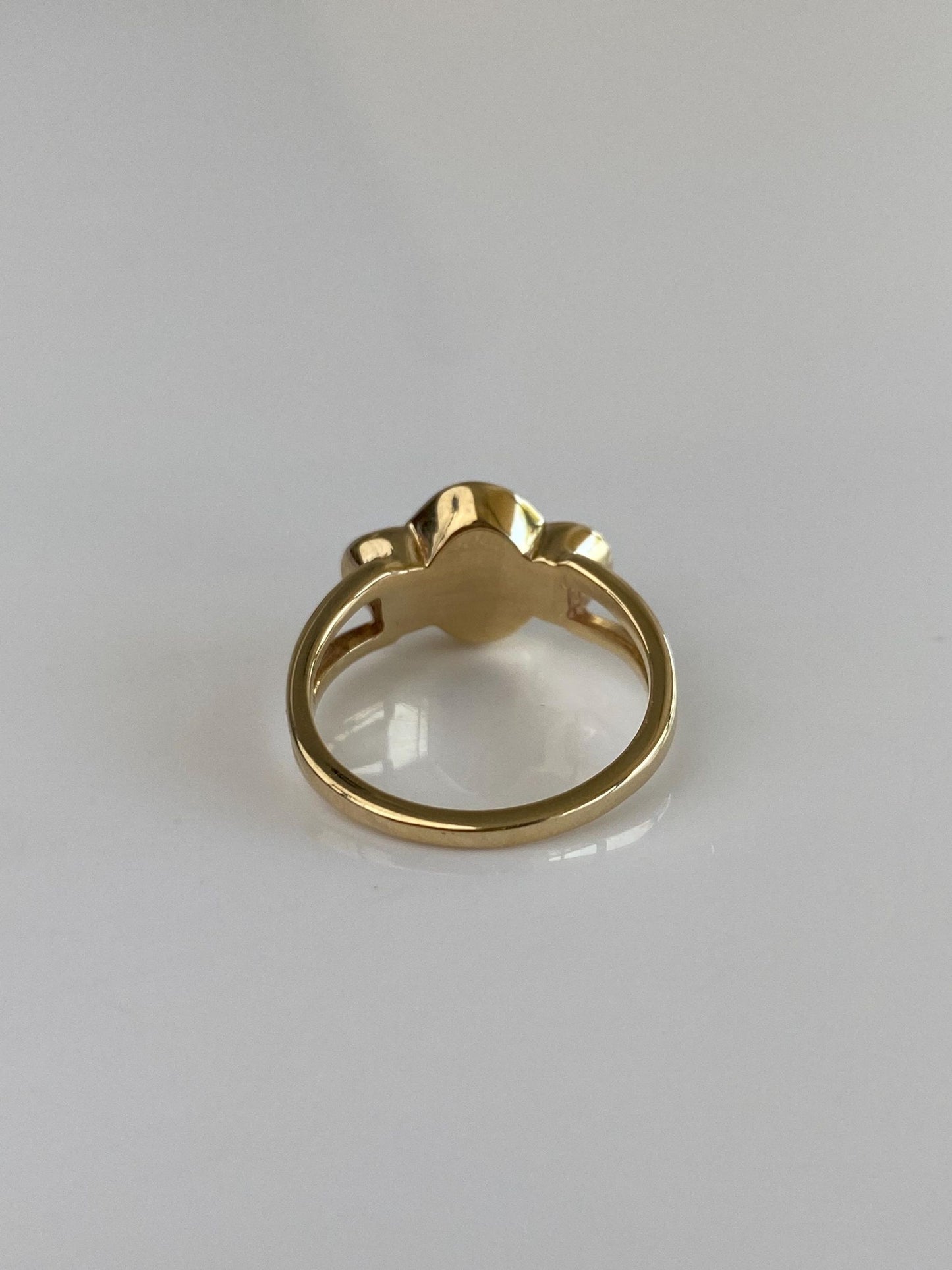 Vintage Solid 14k Yellow Gold Diamond Opal Shadowbox Ring - Size 6.25