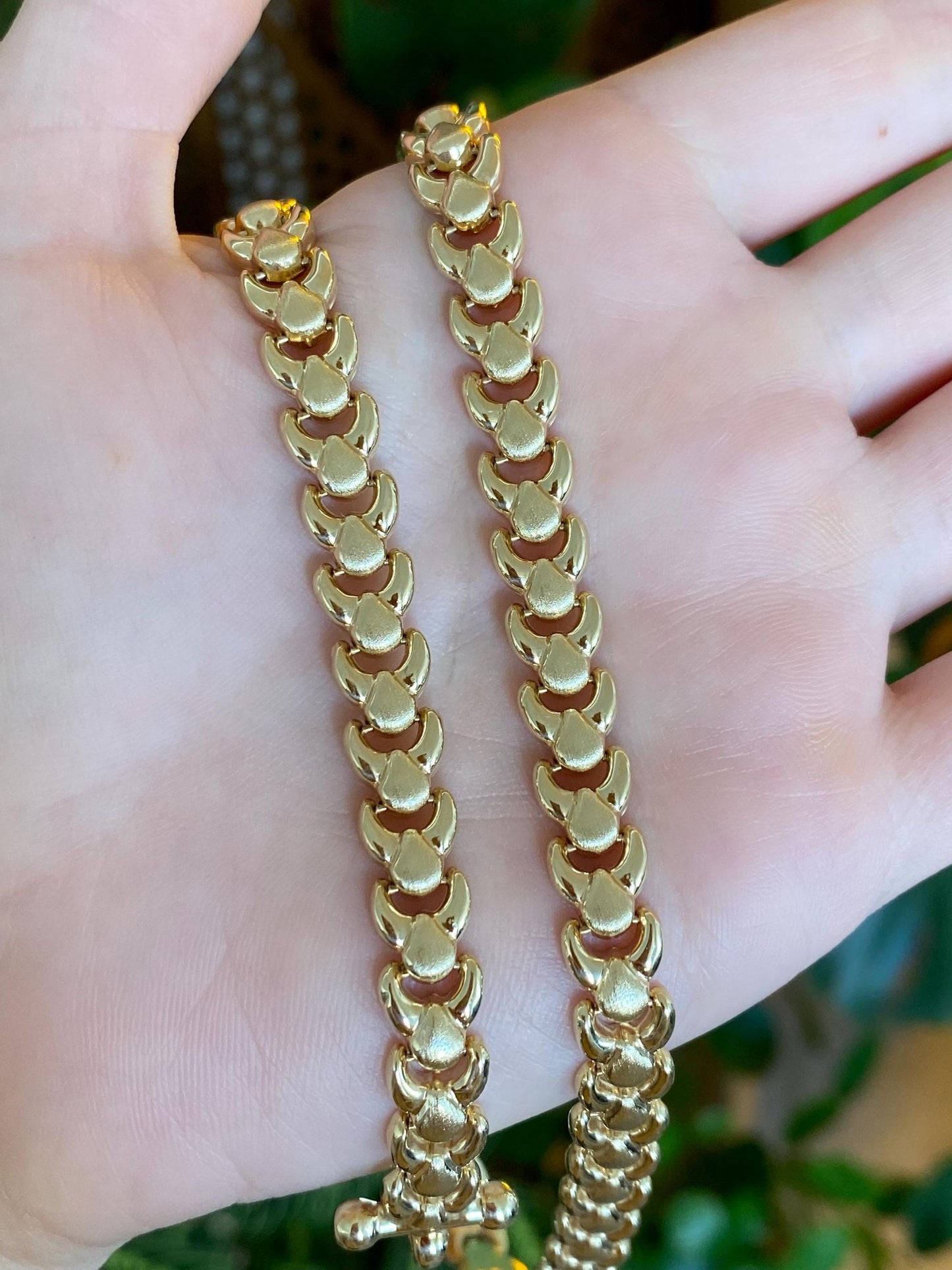 Vintage 14k Yellow Gold Satin Shiny Link Necklace - 16.75 inches