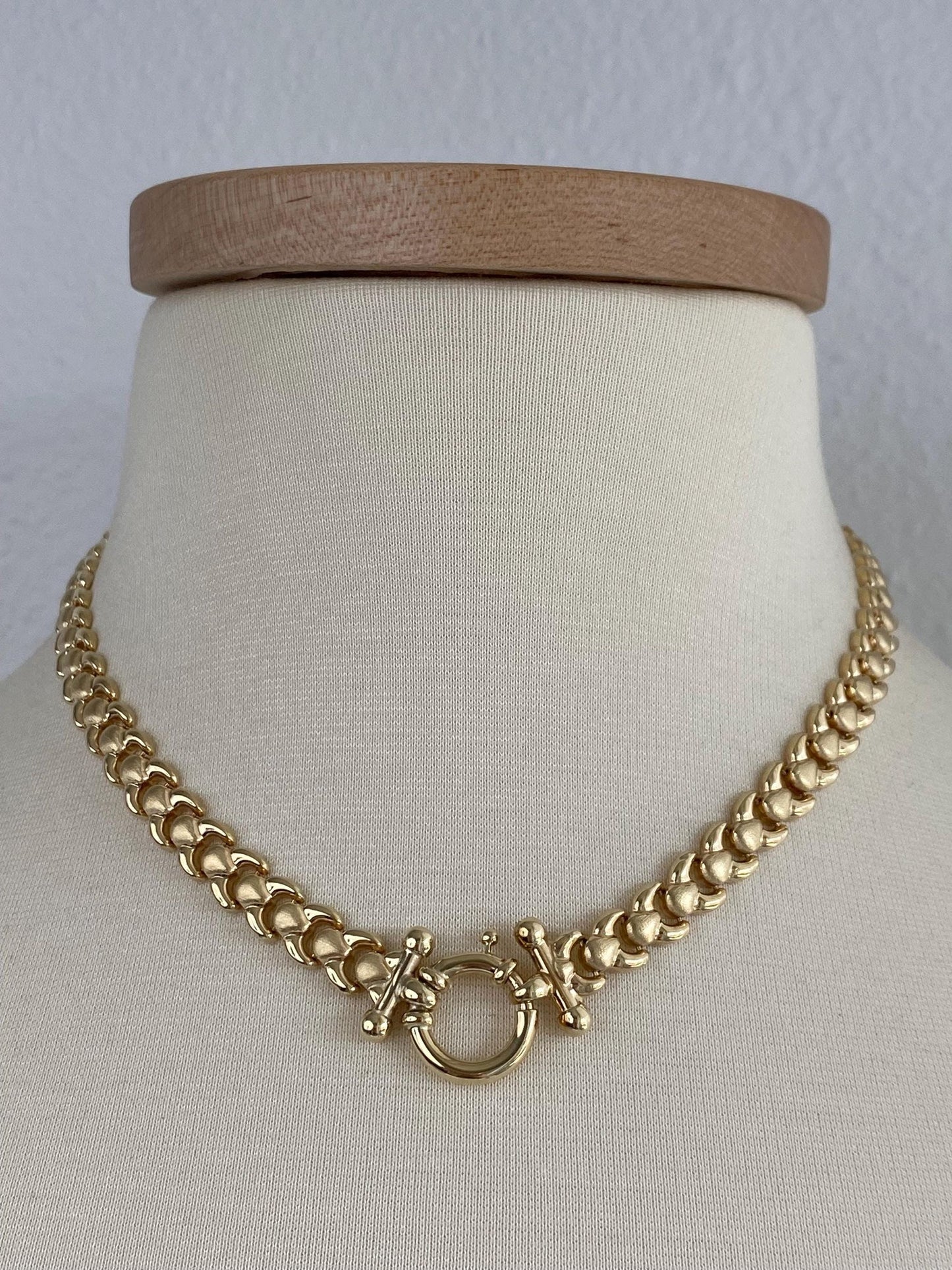 Vintage 14k Yellow Gold Satin Shiny Link Necklace - 16.75 inches