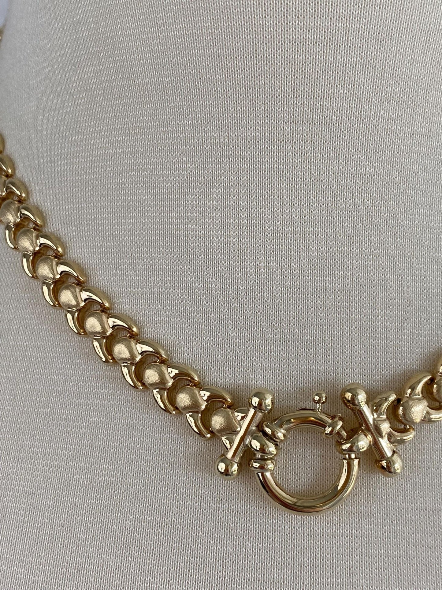 Vintage 14k Yellow Gold Satin Shiny Link Necklace - 16.75 inches