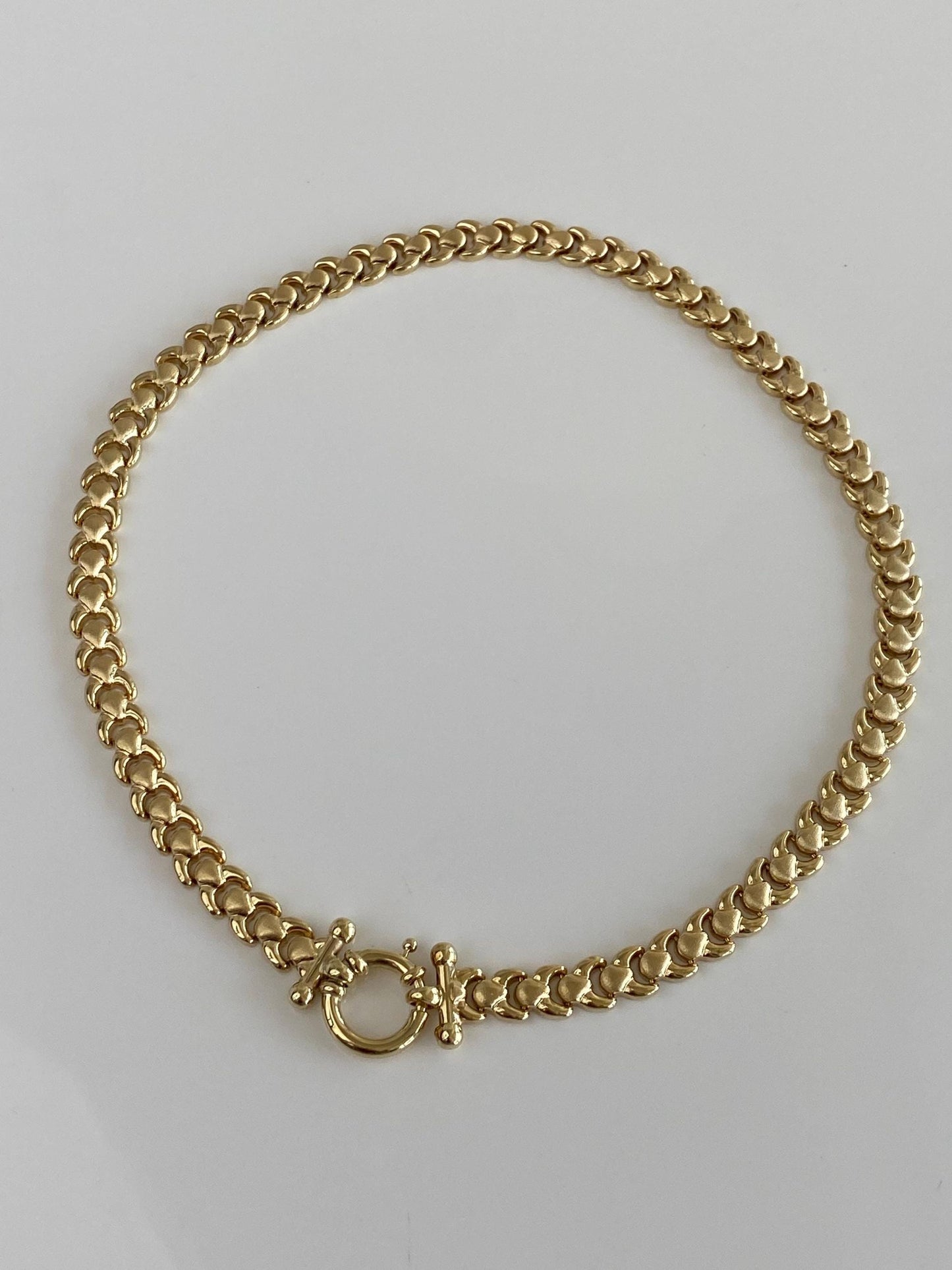 Vintage 14k Yellow Gold Satin Shiny Link Necklace - 16.75 inches