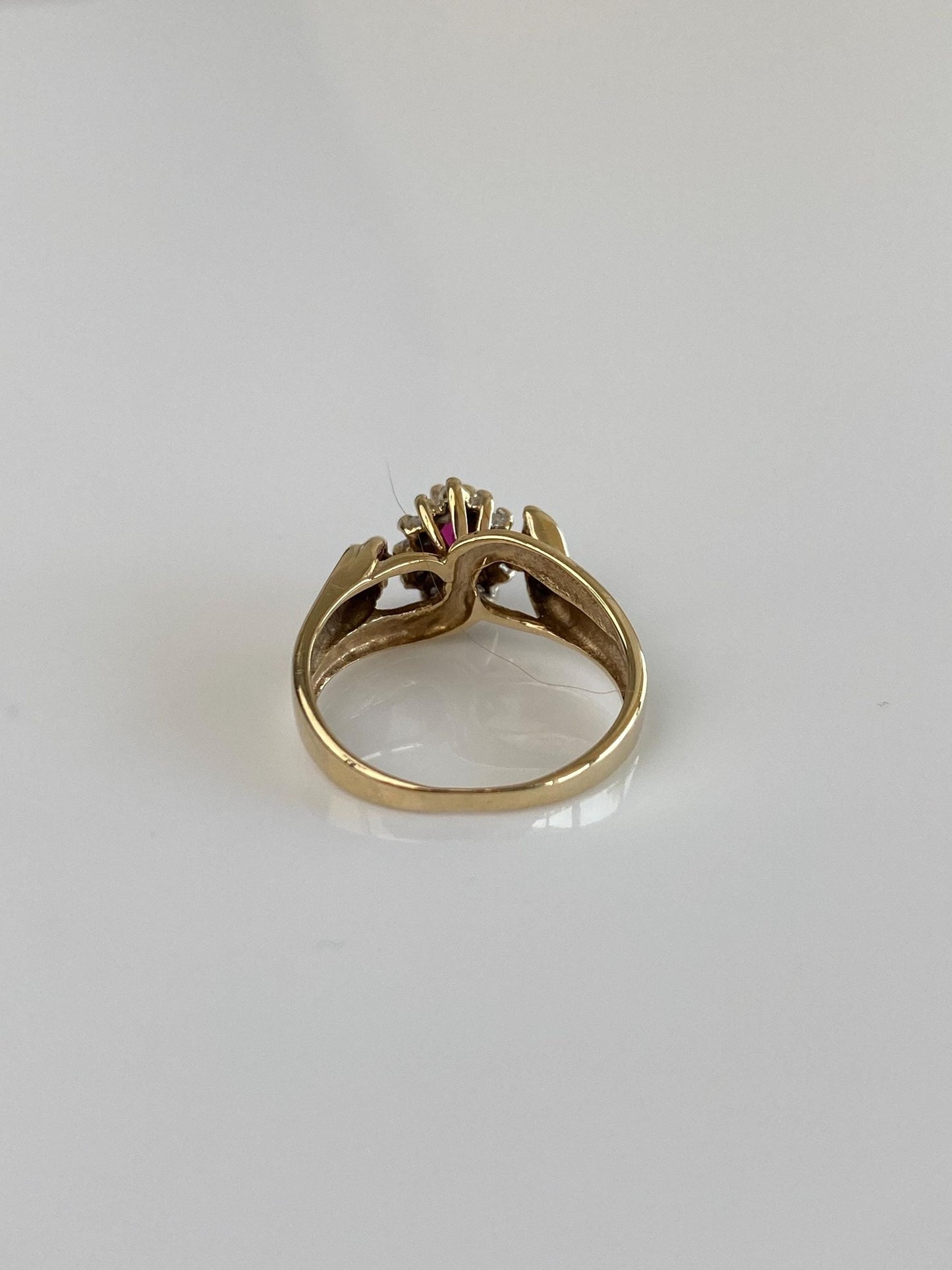 Vintage Solid 10k Yellow Gold Diamond Halo Marquis Pink Sapphire Ring - Size 5.25