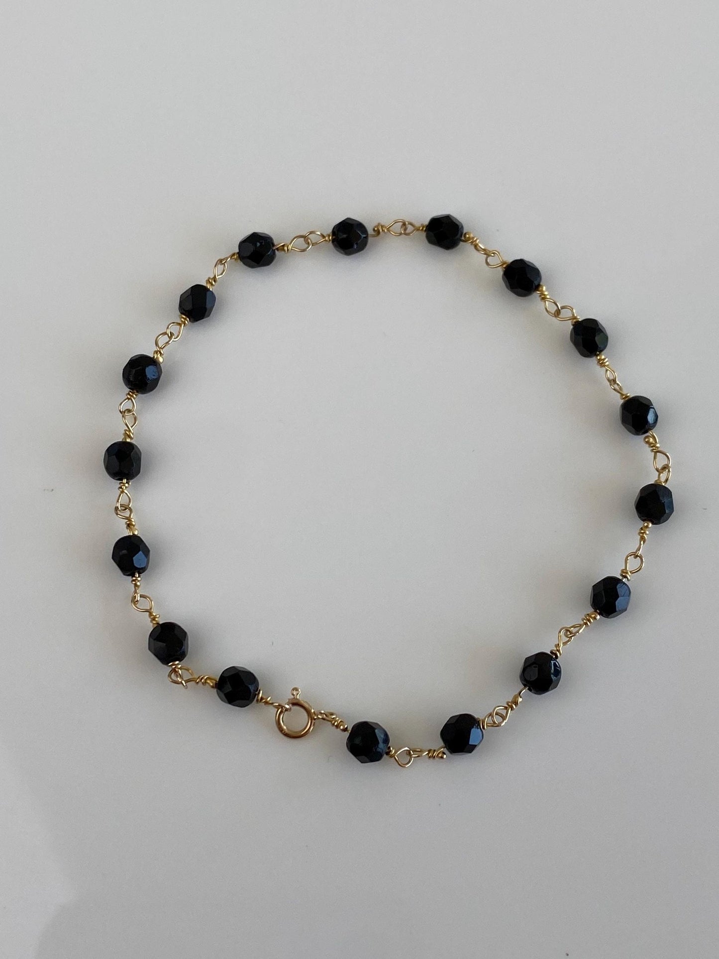 Vintage Solid 10k Yellow Gold Onyx Wire Wrapped Bracelet - 7.75 inches