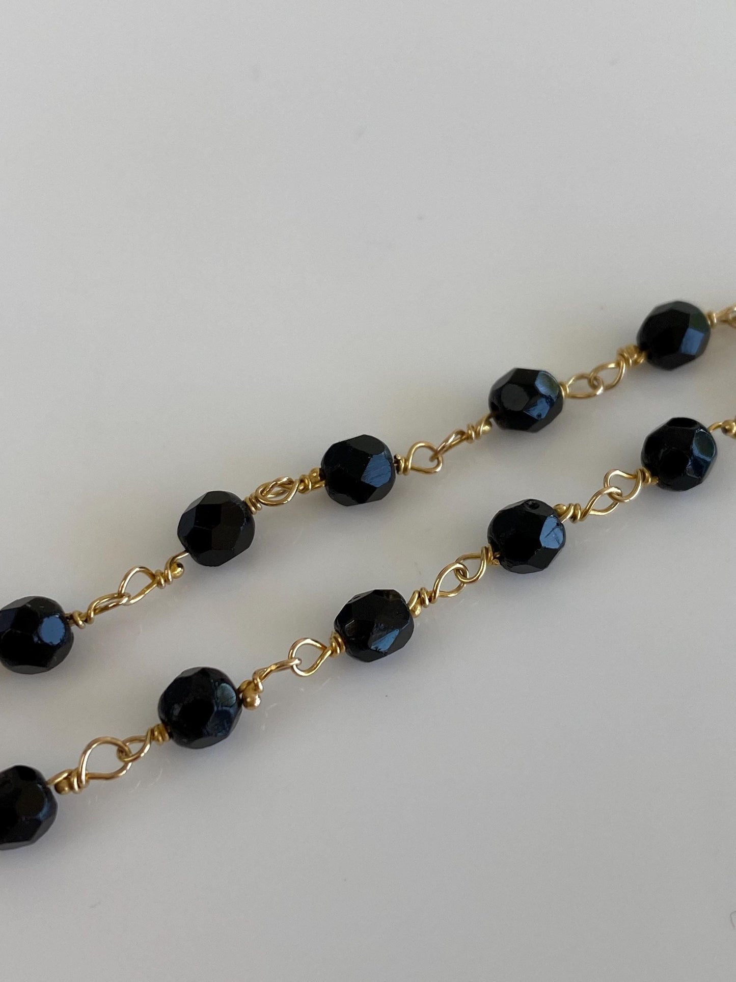 Vintage Solid 10k Yellow Gold Onyx Wire Wrapped Bracelet - 7.75 inches