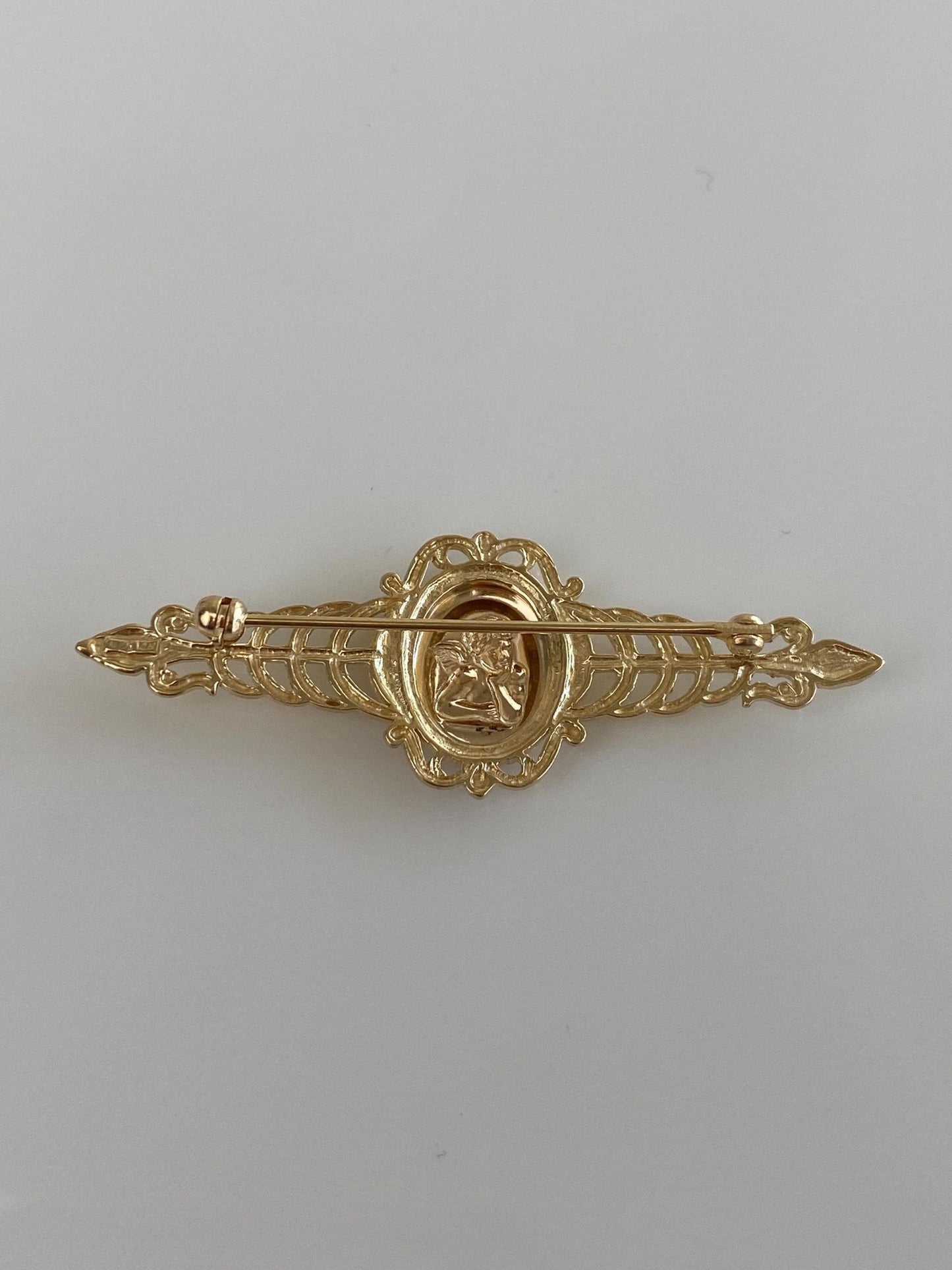 Vintage Solid 14k Yellow Gold Diamond Cut Cherub Brooch Pin