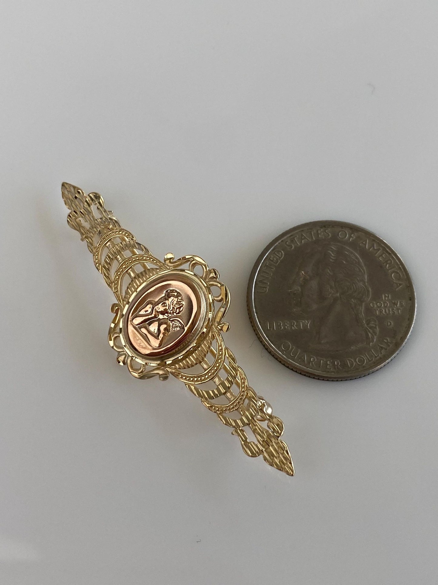 Vintage Solid 14k Yellow Gold Diamond Cut Cherub Brooch Pin