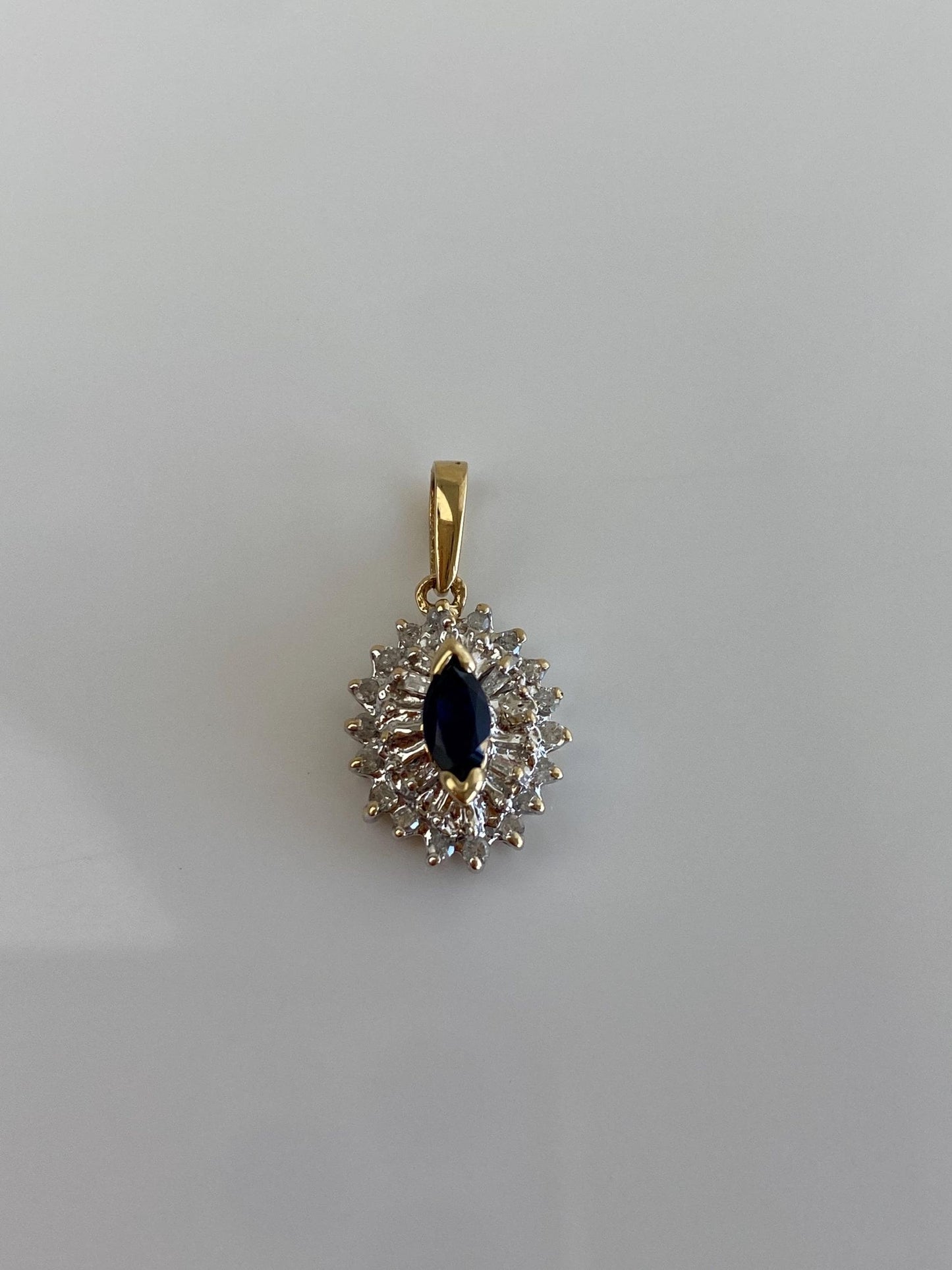 Vintage Solid 10k White & Yellow Gold Diamond Halo Blue Sapphire Charm