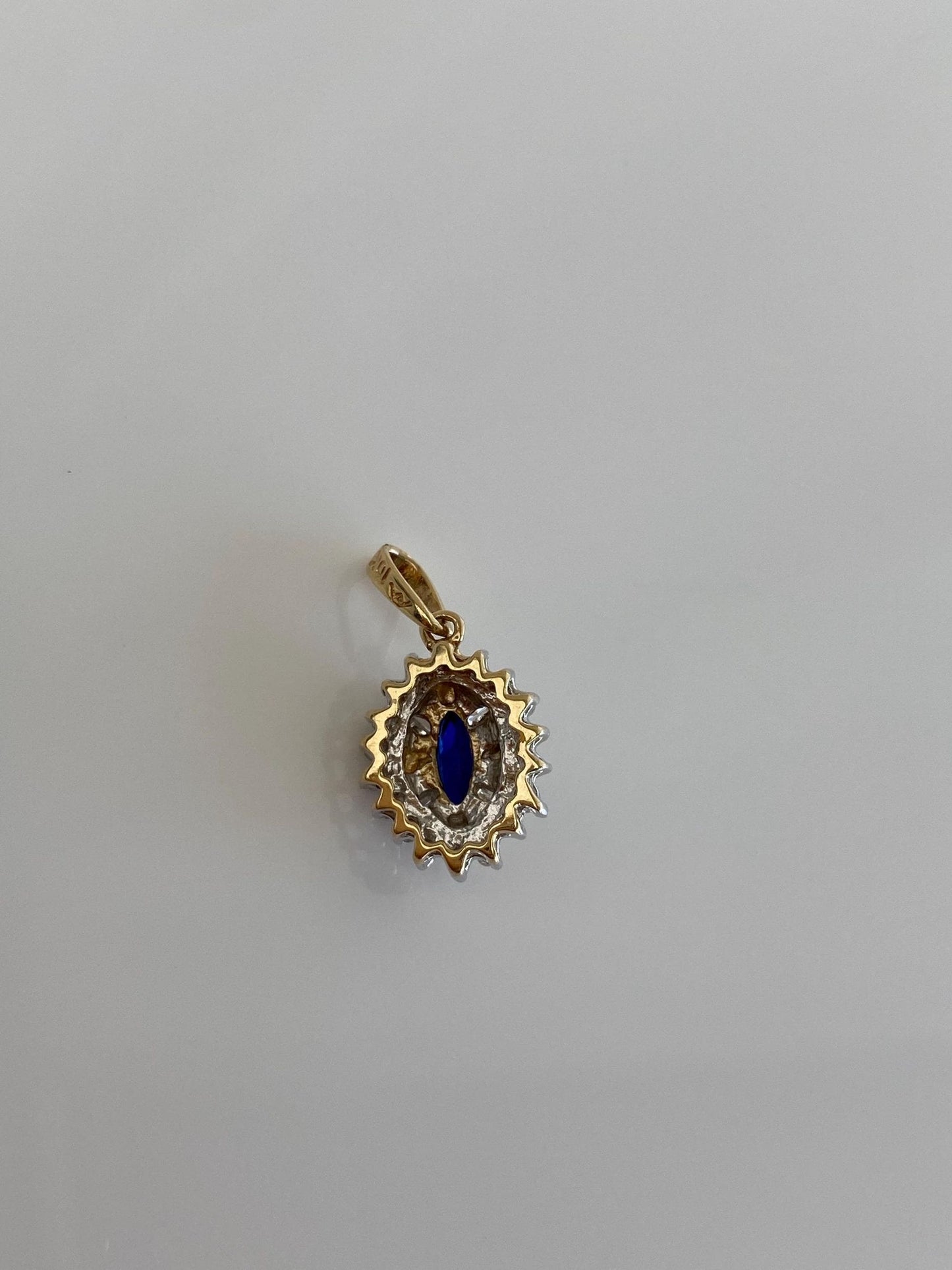 Vintage Solid 10k White & Yellow Gold Diamond Halo Blue Sapphire Charm
