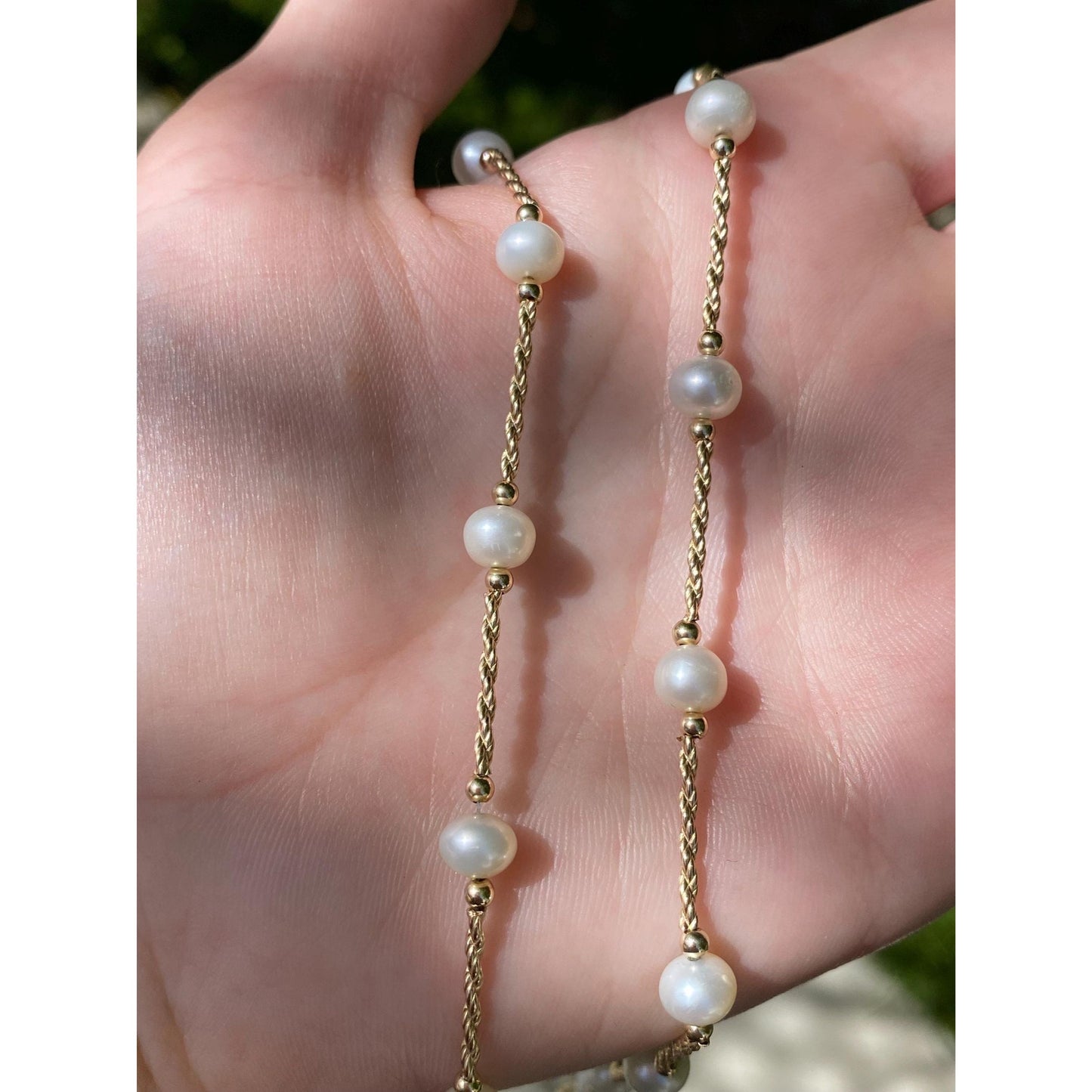 Vintage 14k Yellow Gold Pearl Twist Bead Chain Necklace - 19.5 inches